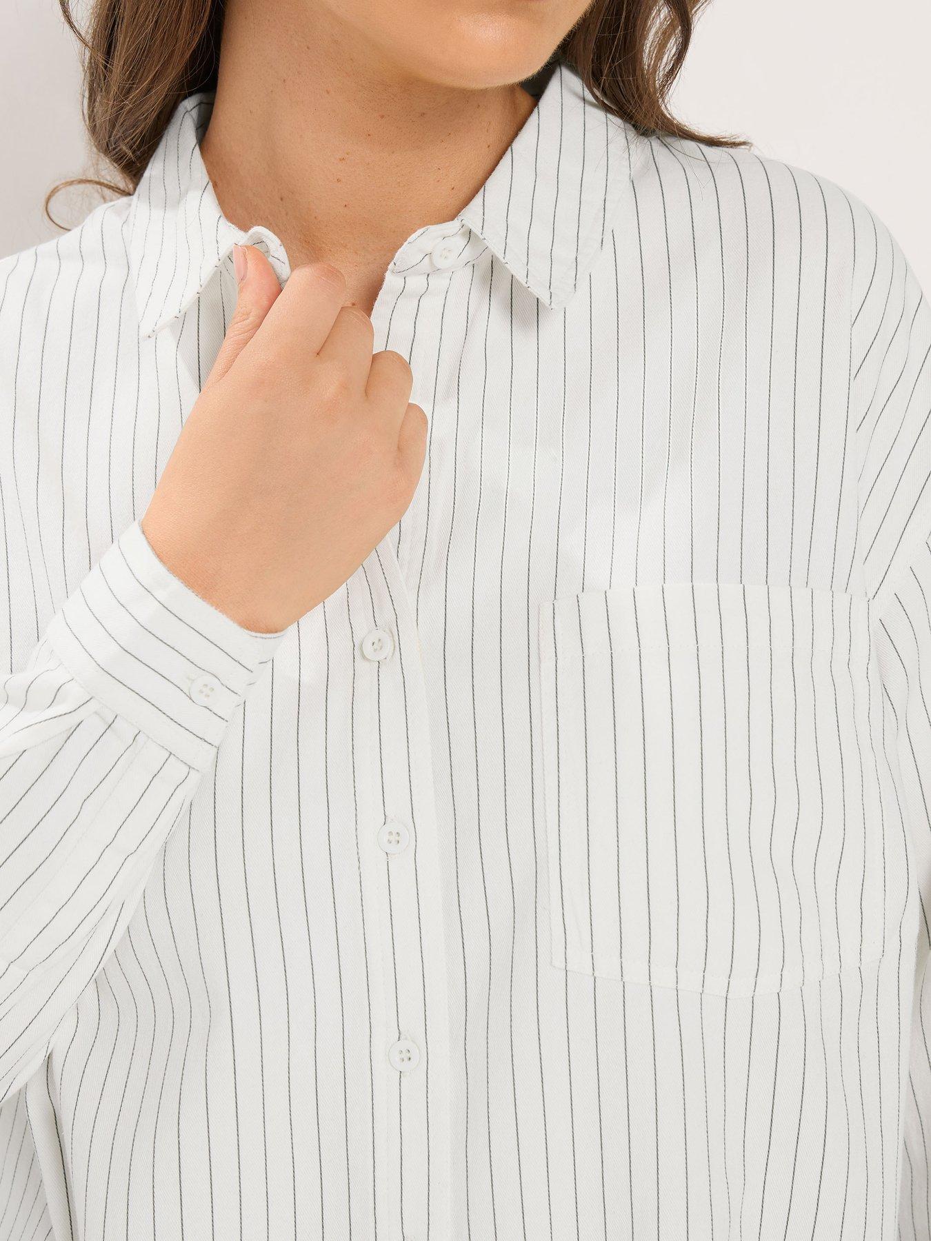 Image 4 of 4 of Yours Curve Stripe Twill Shirt - White