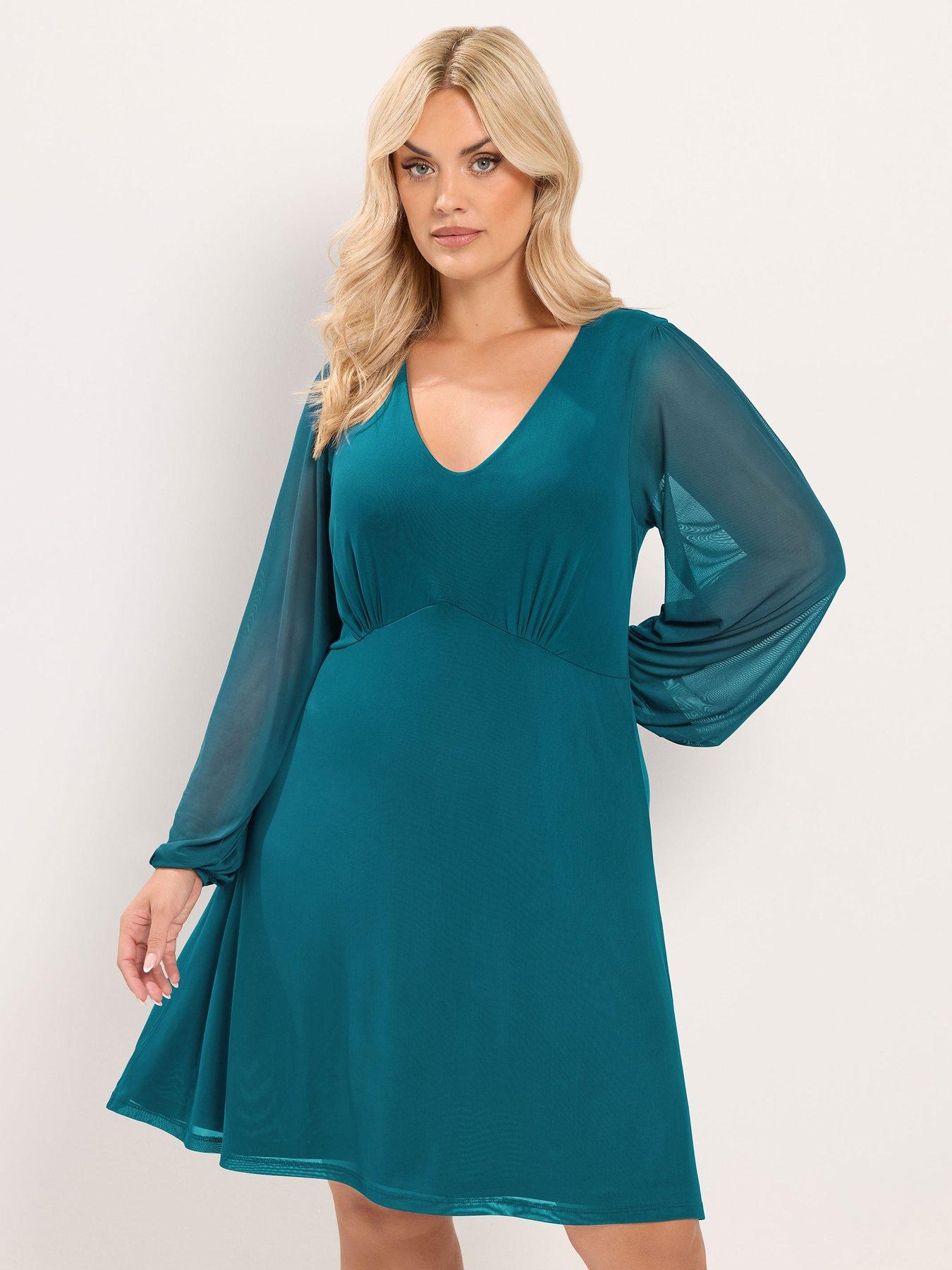 Yours Curve Mesh Balloon Sleeve Mini Dress