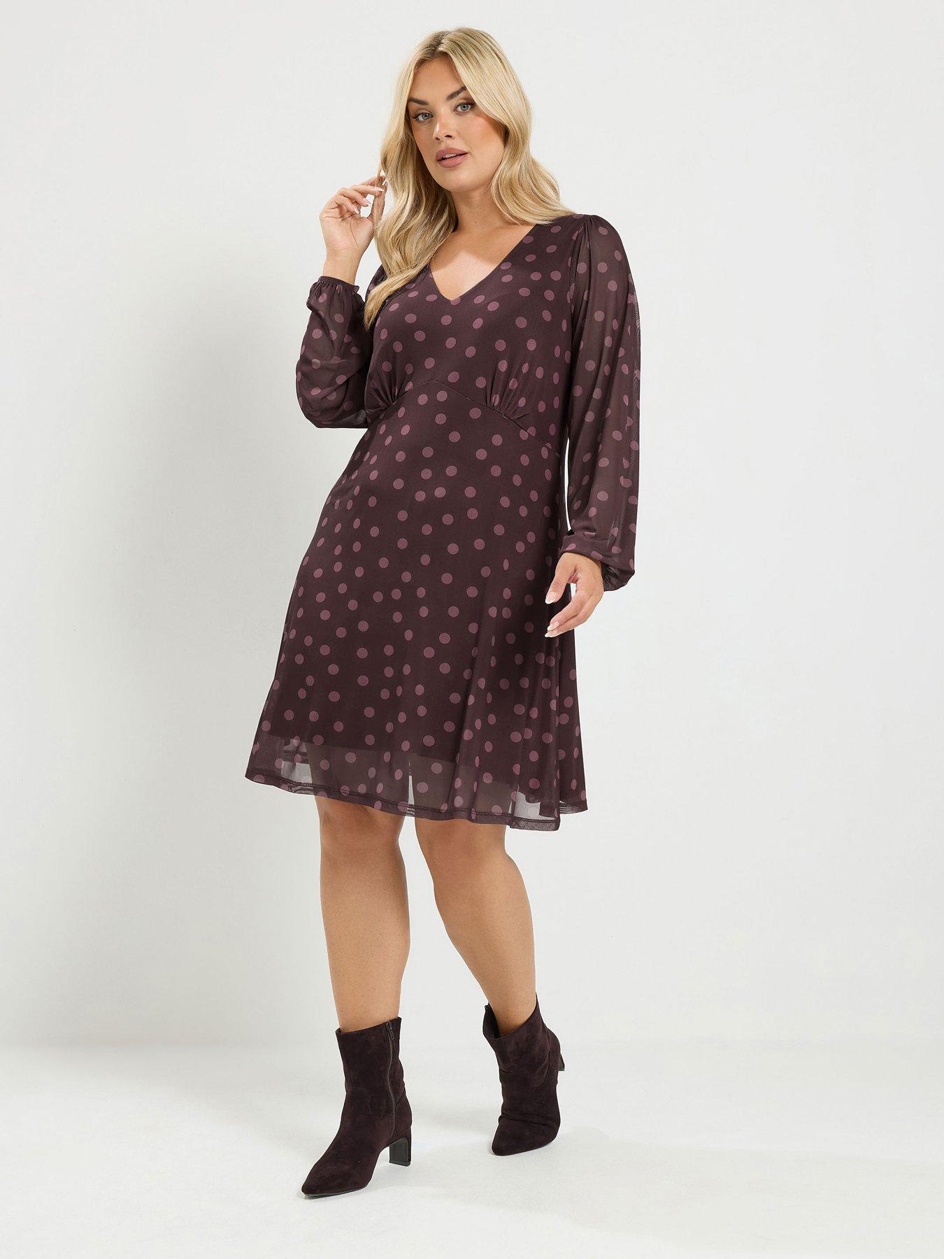 Yours Curve Mesh Balloon Sleeve Dress