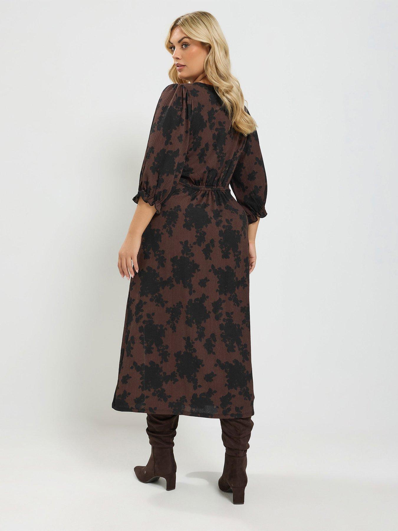 Image 2 of 4 of Yours Curve Midi Tea Dress - Brown