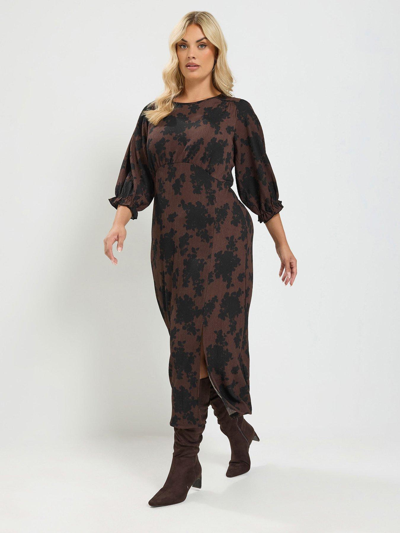 Image 3 of 4 of Yours Curve Midi Tea Dress - Brown