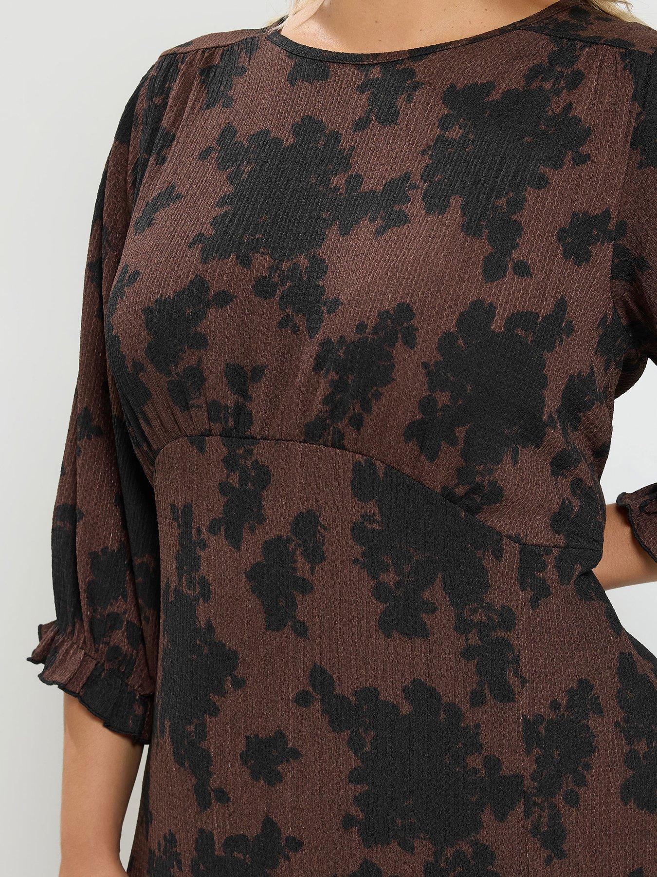 Image 4 of 4 of Yours Curve Midi Tea Dress - Brown