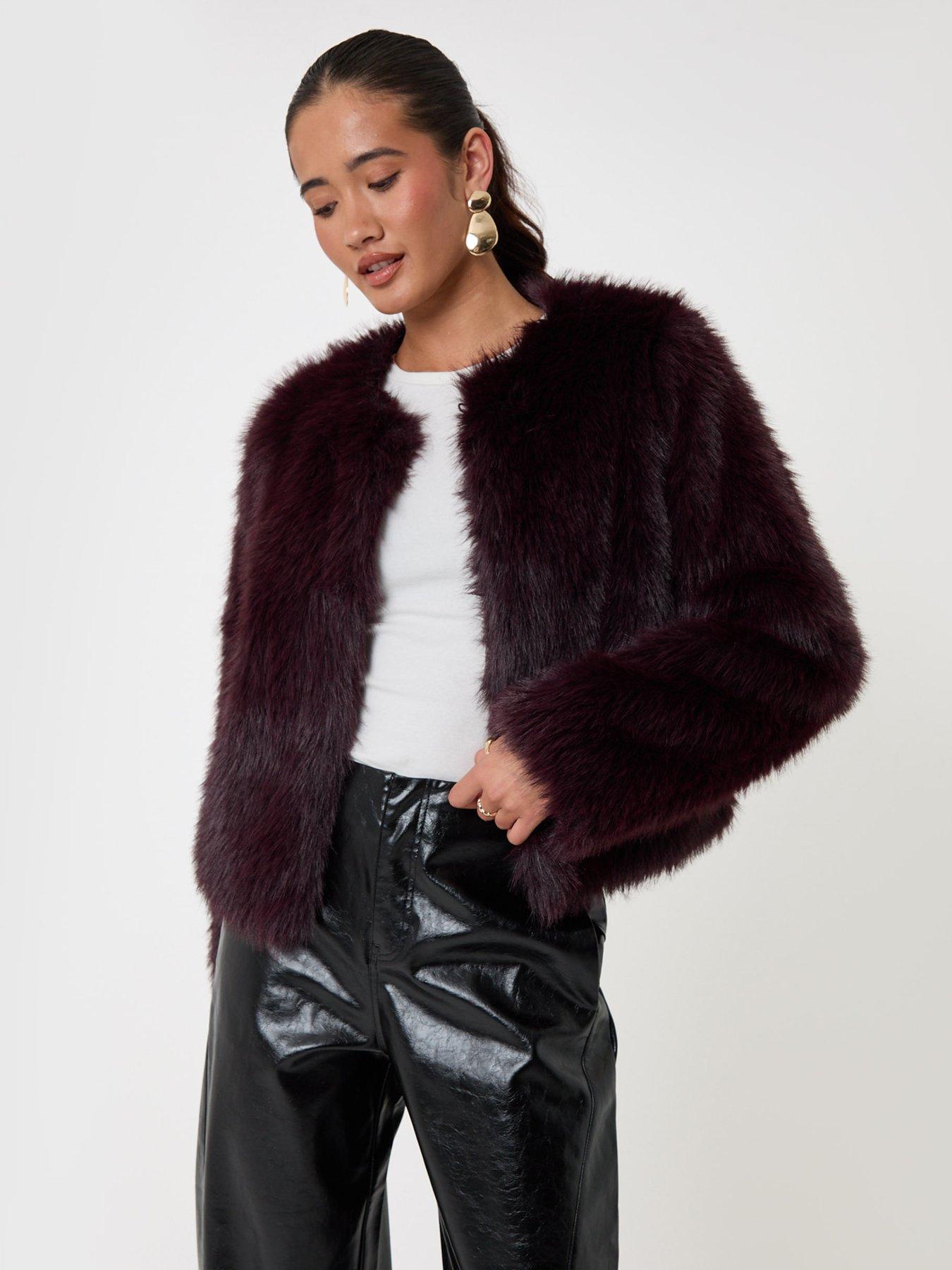 Image 1 of 4 of Threadbare Faux Fur Collarless Jacket In Purple