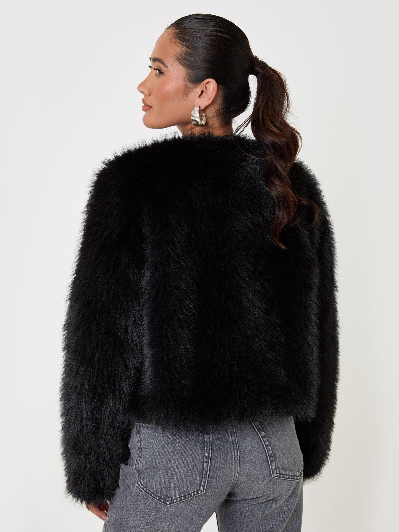 Image 2 of 4 of Threadbare Faux Fur Collarless Jacket In Black