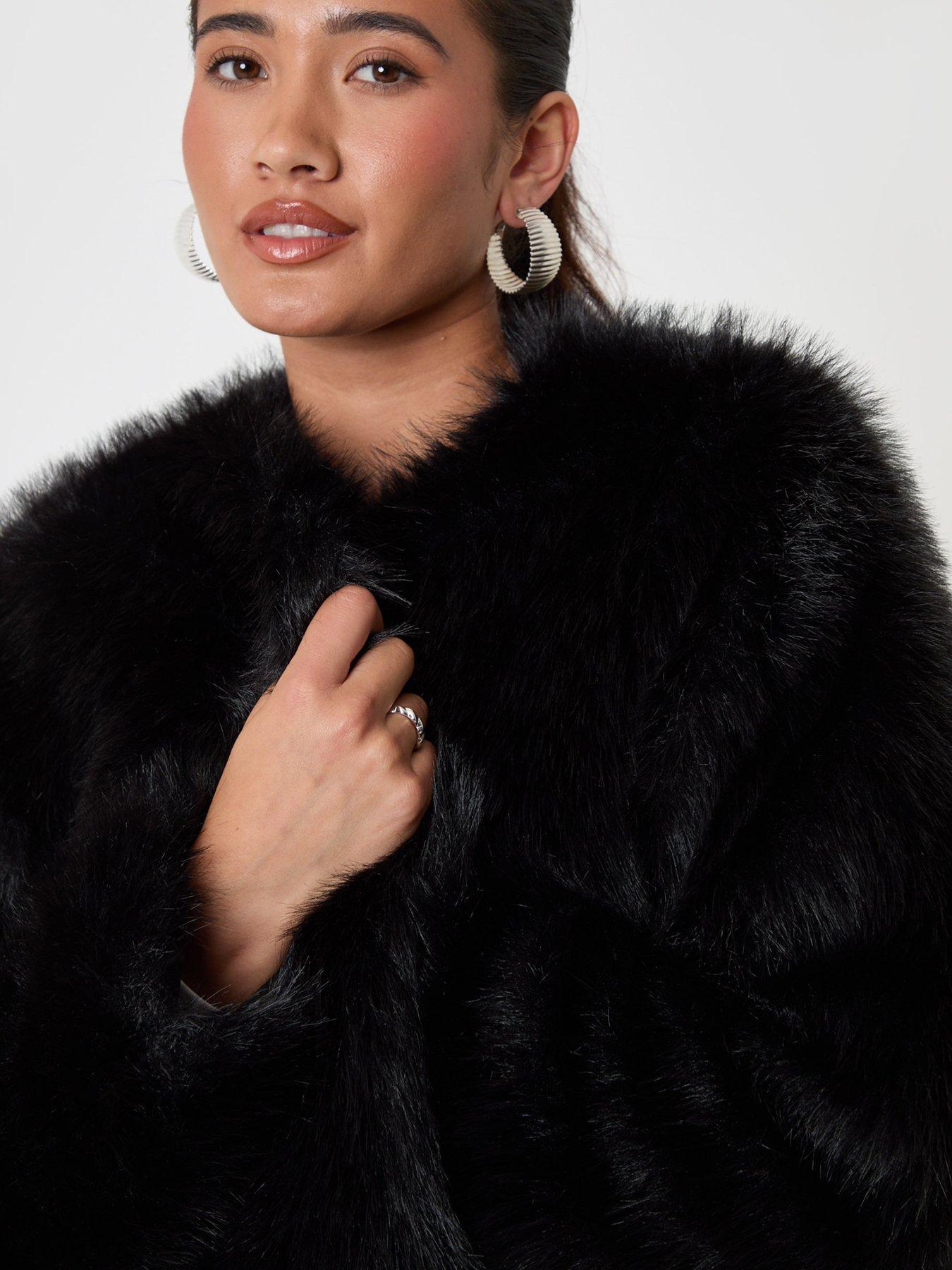Image 4 of 4 of Threadbare Faux Fur Collarless Jacket In Black