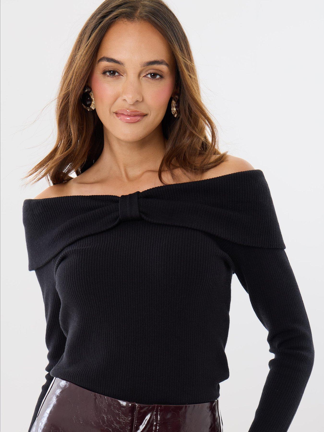 Image 4 of 4 of Threadbare Ladies Bowina Bardot Knit Jumper - Black
