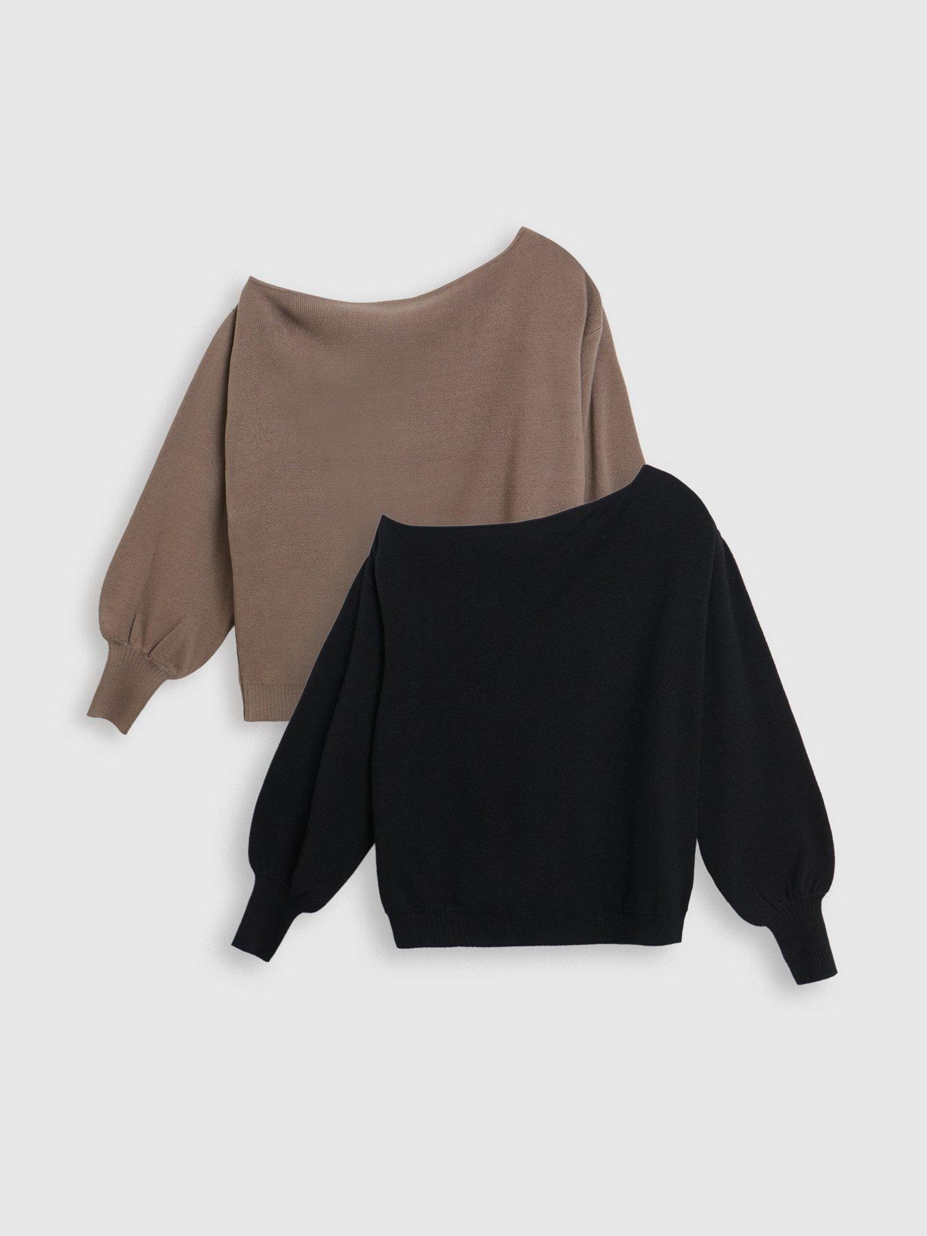 Image 1 of 4 of Threadbare 2 Pack Soft Slash Neck Jumpers In Black