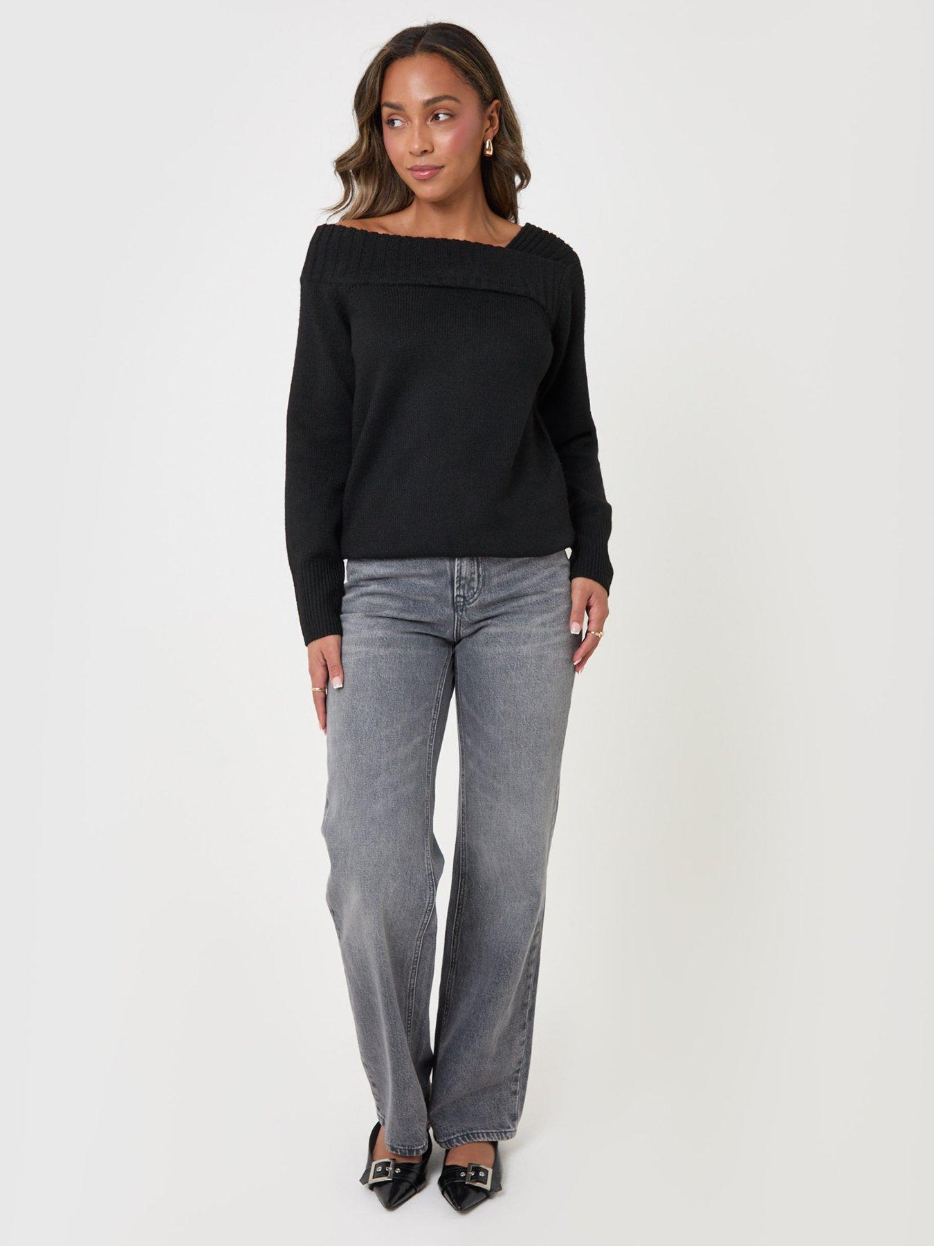 Image 3 of 4 of Threadbare Womens Asymmetric Slash Neck Jumper - Black