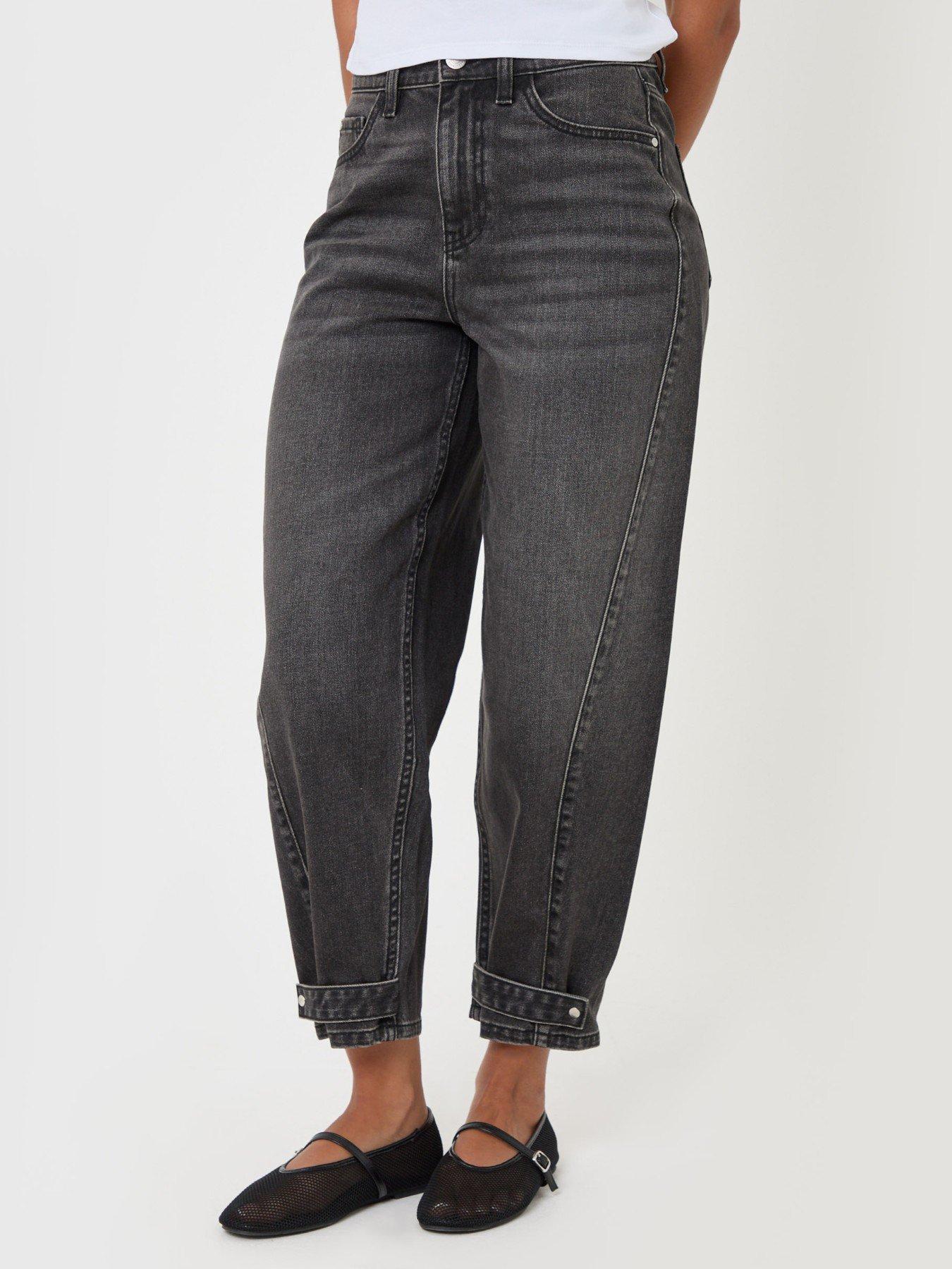 Image 2 of 5 of Threadbare Womens Strap Cuff Barrel Leg Jeans - Black