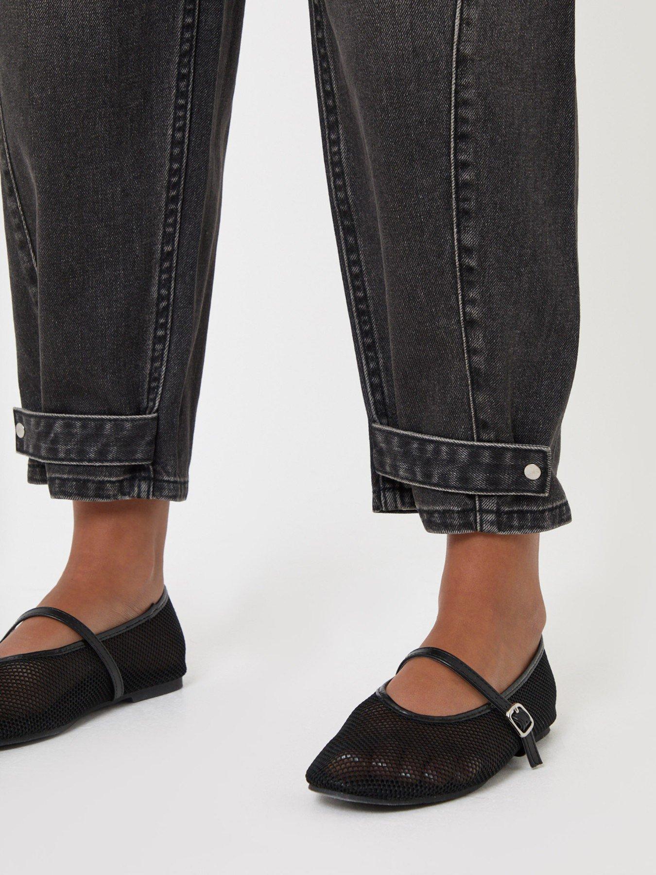 Image 4 of 5 of Threadbare Womens Strap Cuff Barrel Leg Jeans - Black