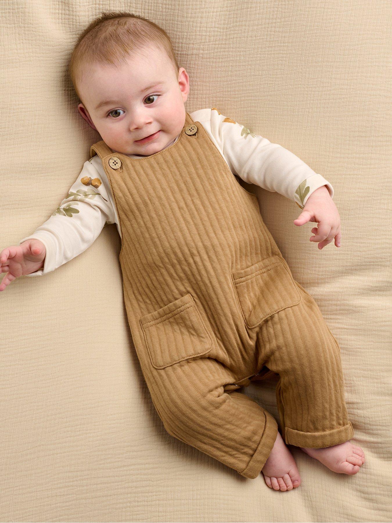 Mamas & Papas Baby Unisex 2 Piece Dungaree  &  Acorn Print Bodysuit Set - Beige