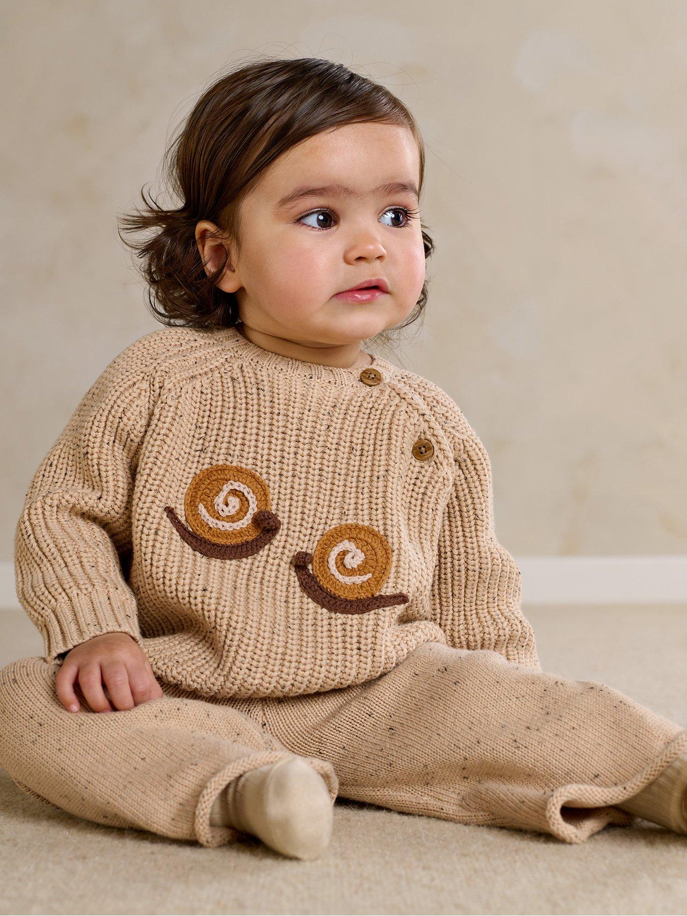 Image 1 of 7 of Mamas & Papas Baby Unisex 2 Piece Snail Knitted Jumper &amp; Trousers Set - Beige