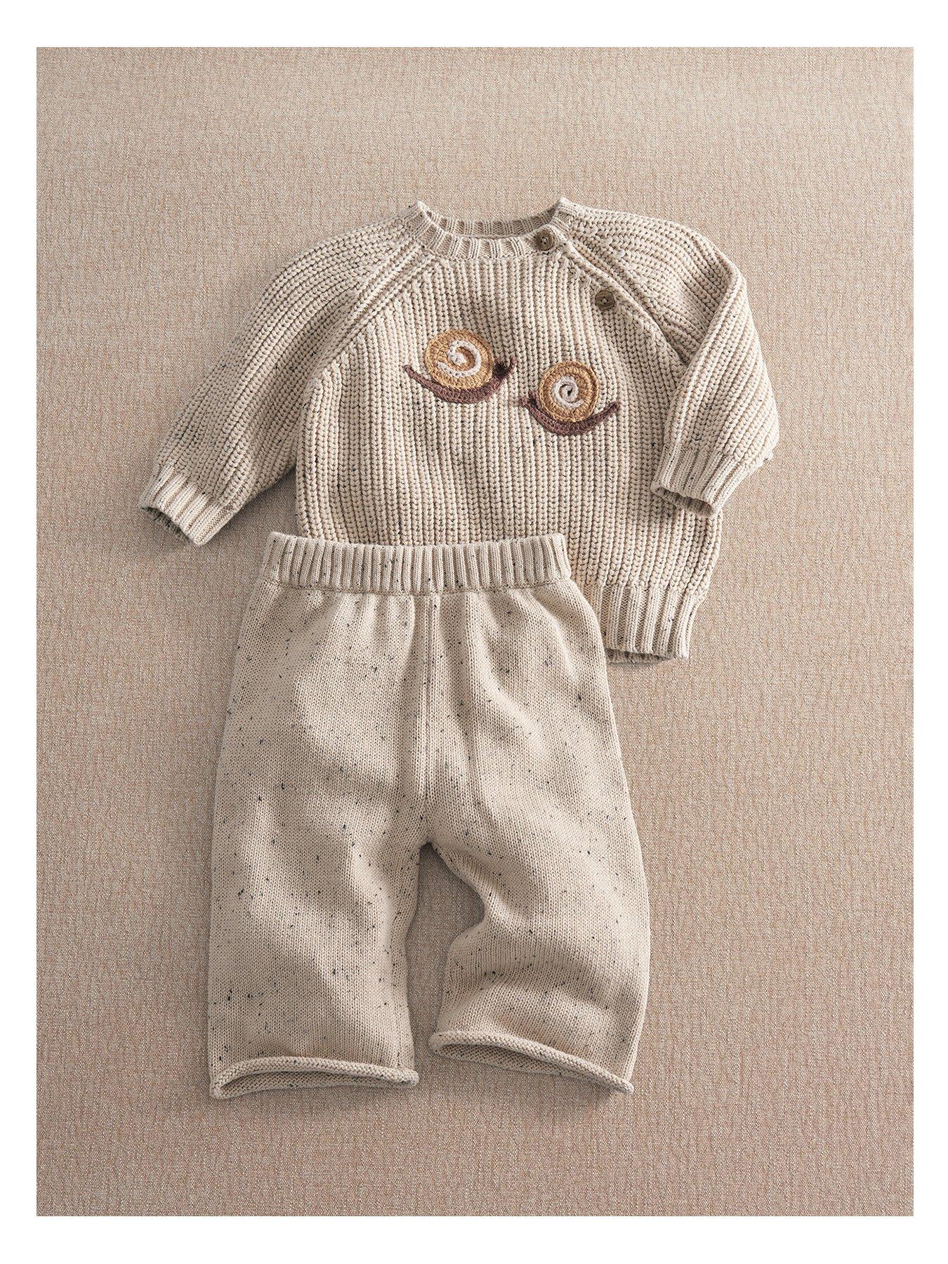 Image 2 of 7 of Mamas & Papas Baby Unisex 2 Piece Snail Knitted Jumper &amp; Trousers Set - Beige