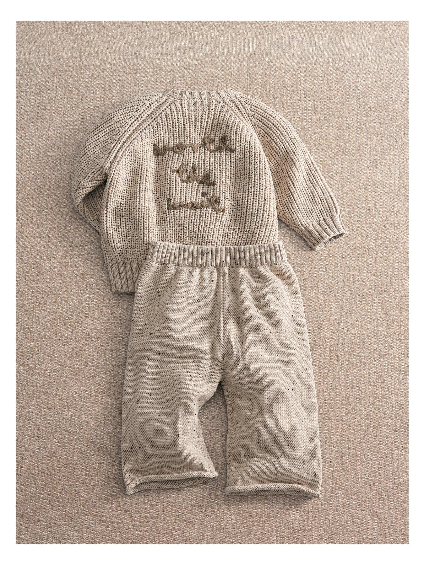Image 3 of 7 of Mamas & Papas Baby Unisex 2 Piece Snail Knitted Jumper &amp; Trousers Set - Beige