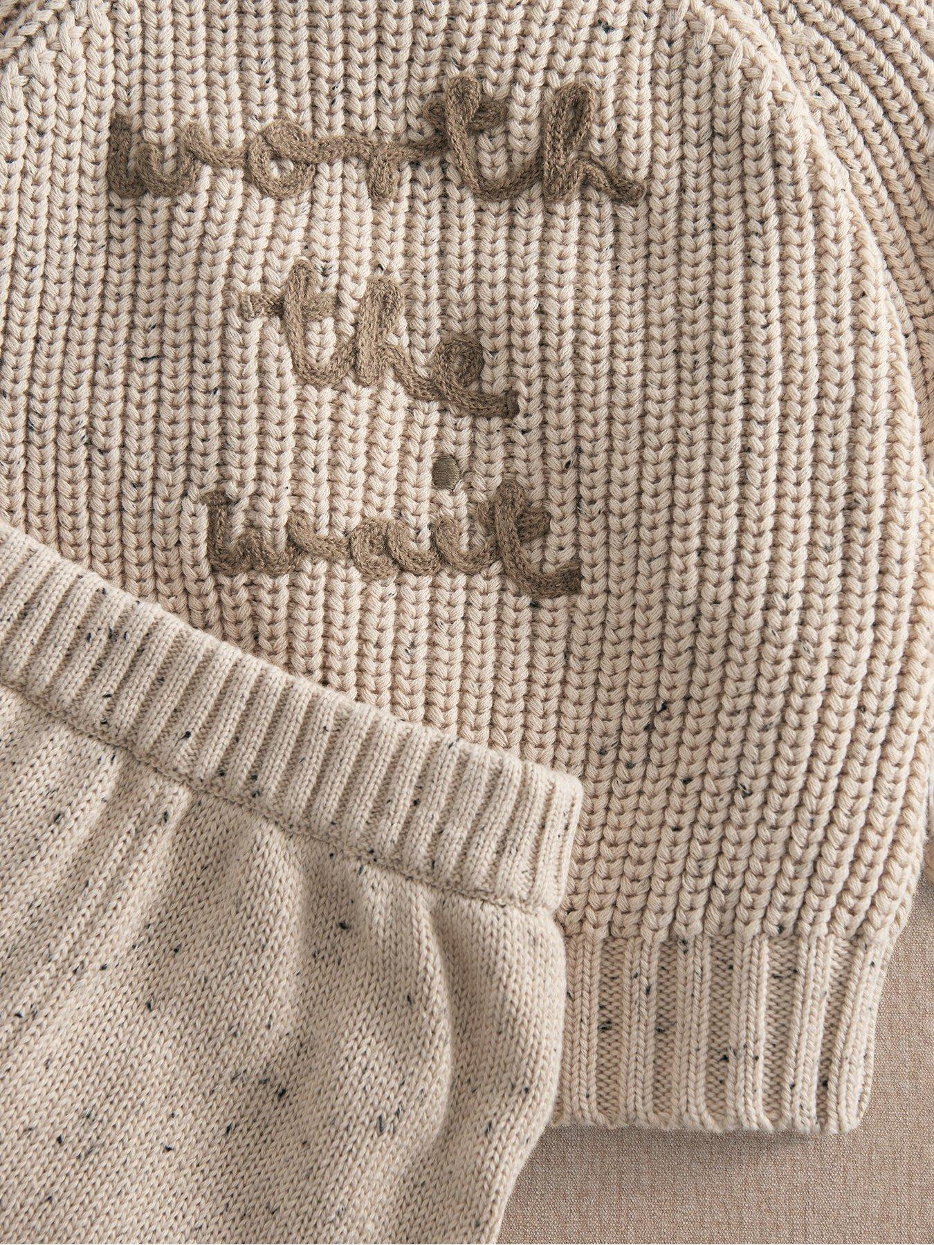 Image 4 of 7 of Mamas & Papas Baby Unisex 2 Piece Snail Knitted Jumper &amp; Trousers Set - Beige