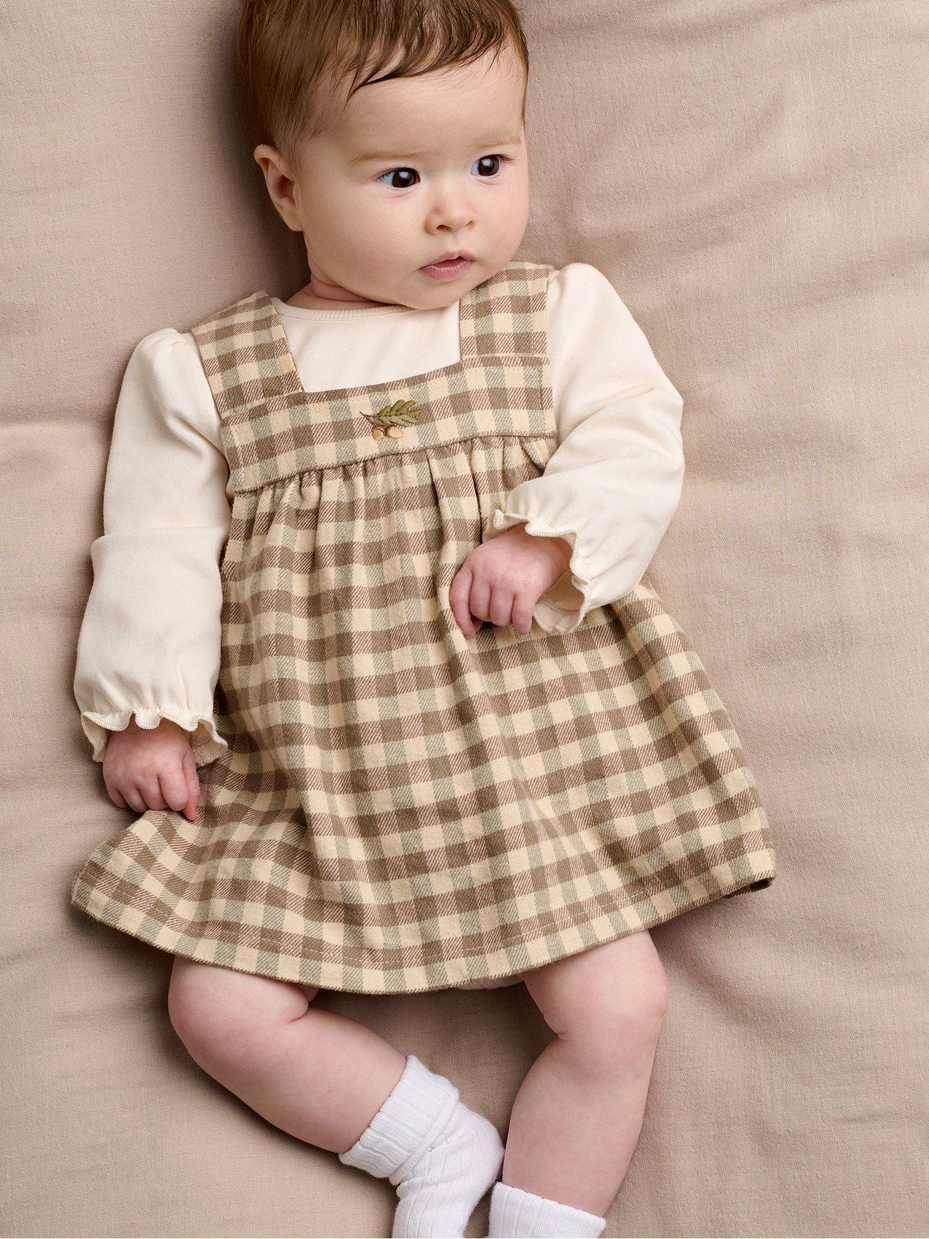 Mamas & Papas Baby Unisex 2 Piece Acorn Gingham Dress & Bodysuit Set - Beige
