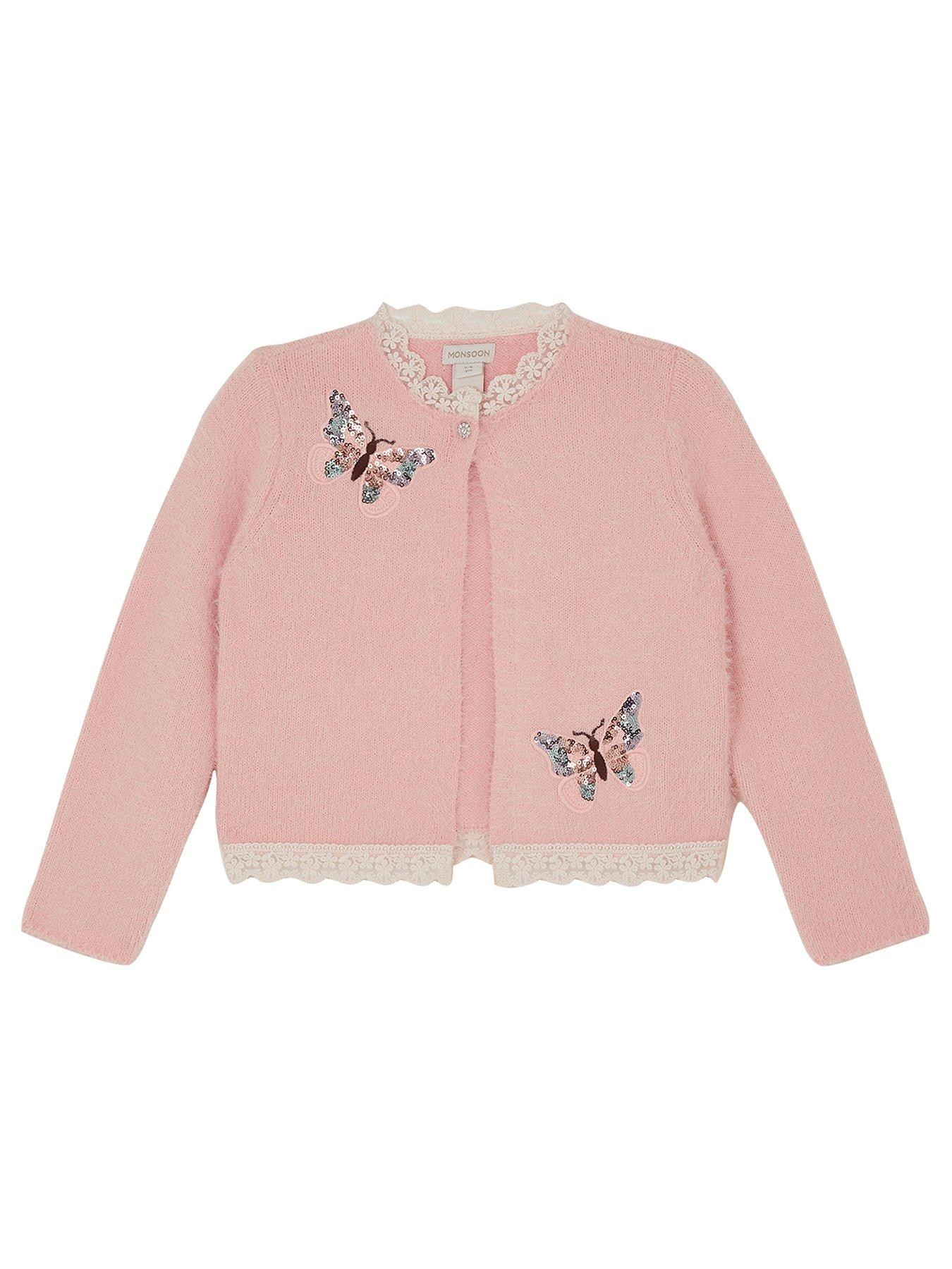 Monsoon Girls Butterfly Sequin Eyelash Cardigan - Pink