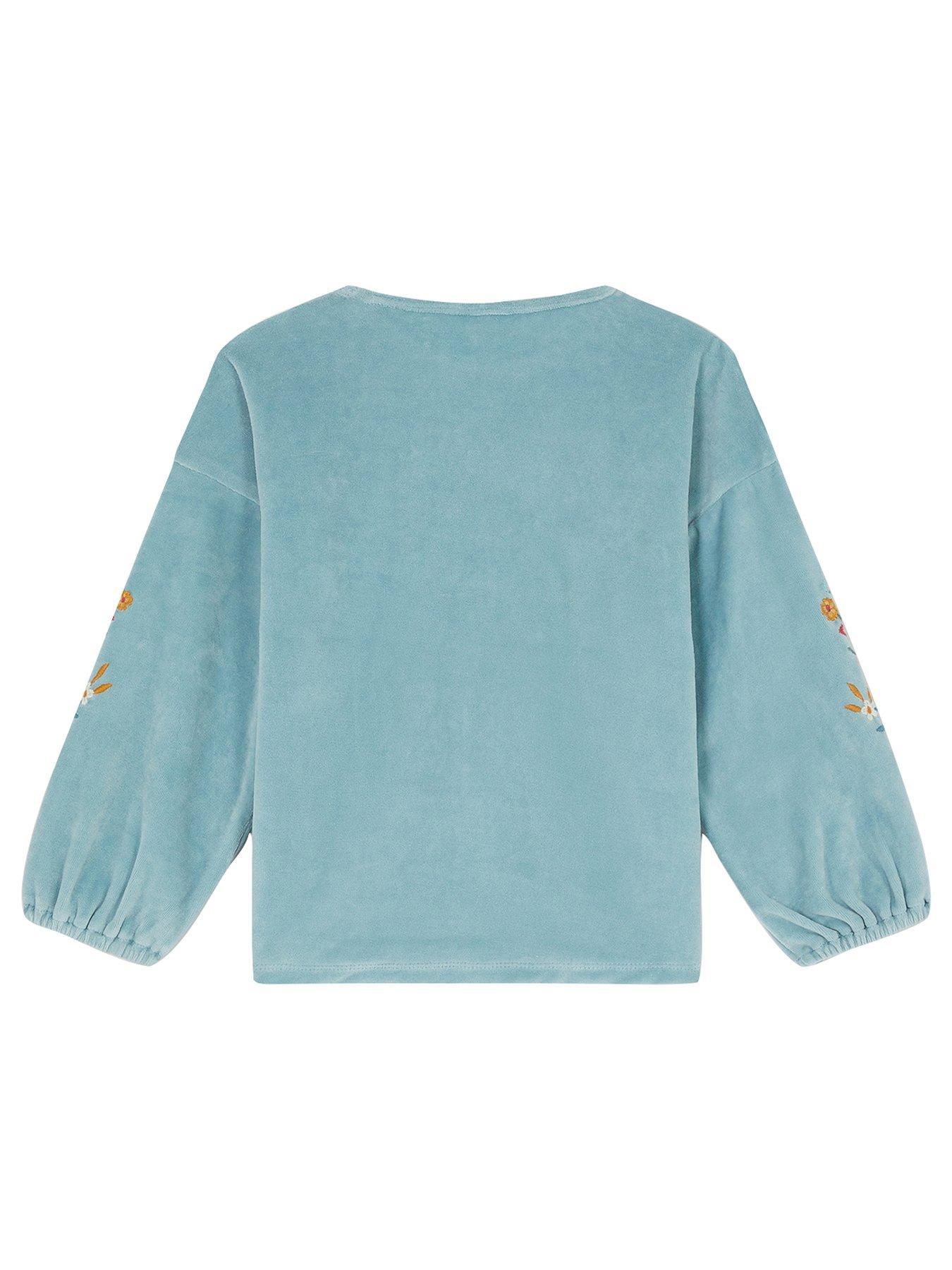 Image 2 of 3 of Monsoon Girls Velour Embroidered Sweat - Green