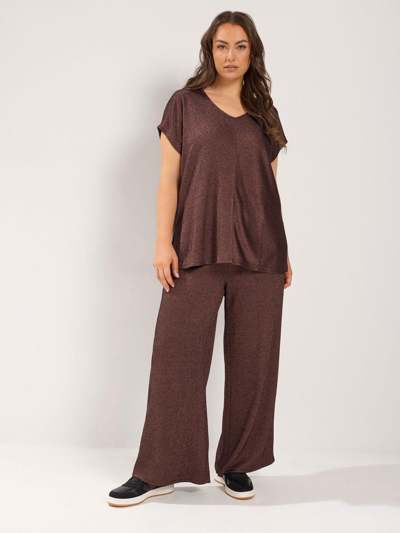 Yours Curve Wide Leg 30" Trousers - Brown