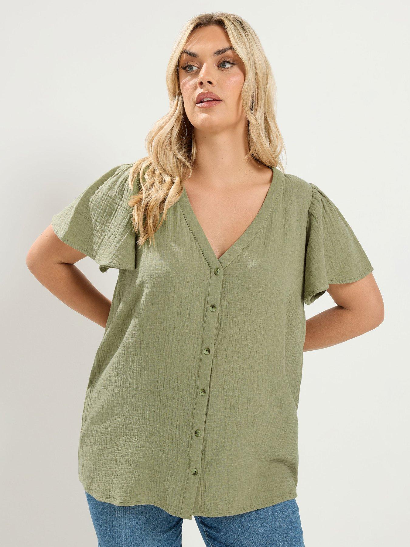 Yours YOURS Curve Linen Blouse - Sage Green