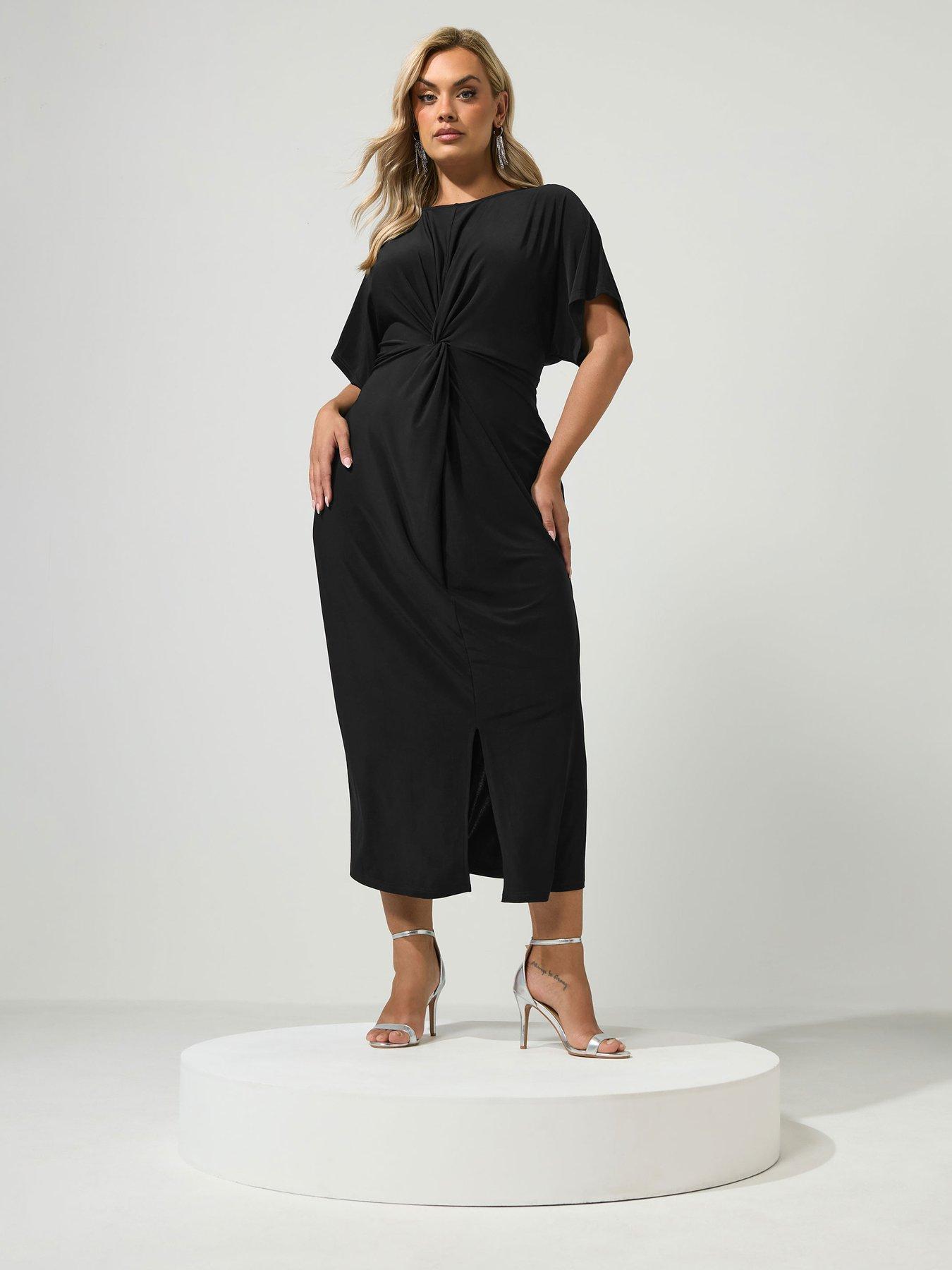 Image 1 of 4 of Yours Curve Knot Front Dress - Black
