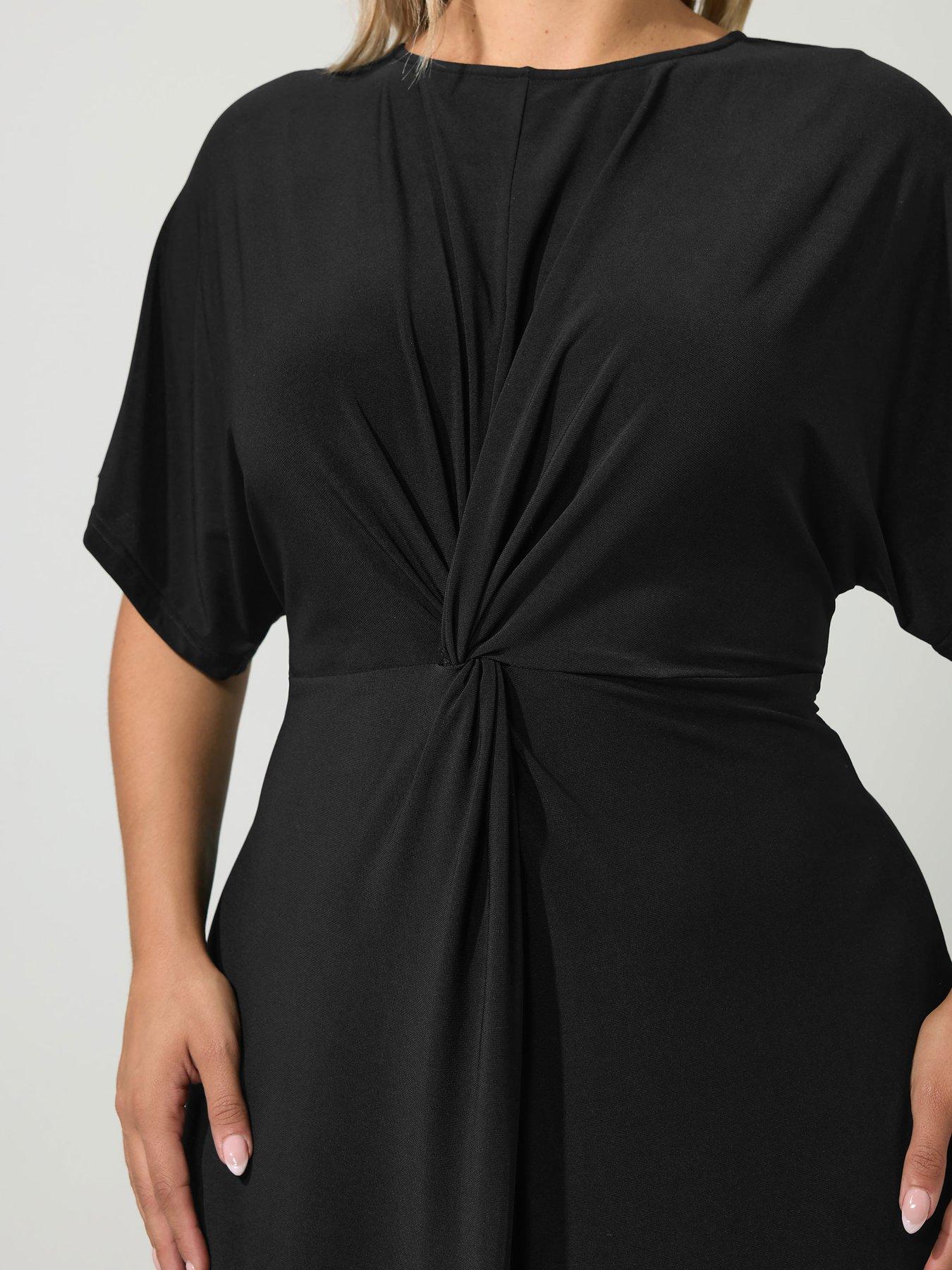 Image 4 of 4 of Yours Curve Knot Front Dress - Black