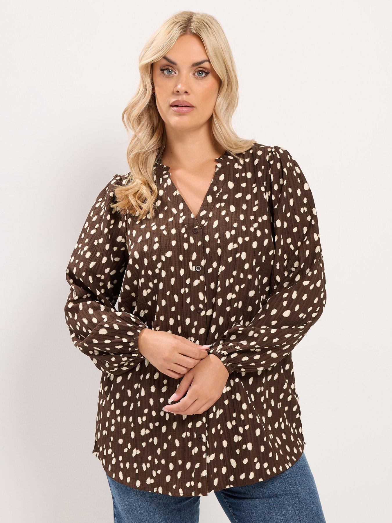 Image 1 of 4 of Yours Curve Textured Notch Neck Top - Brown