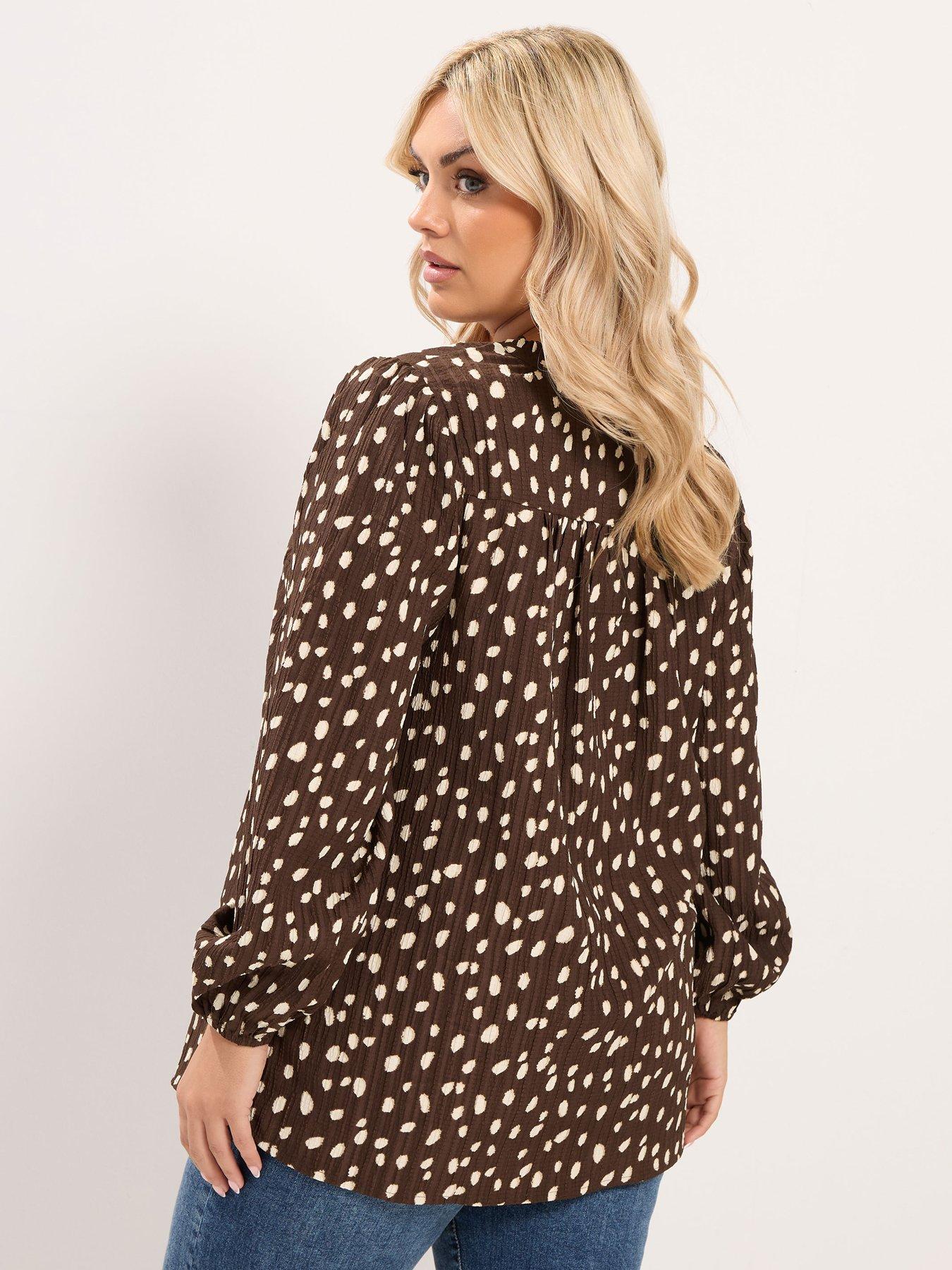 Image 2 of 4 of Yours Curve Textured Notch Neck Top - Brown