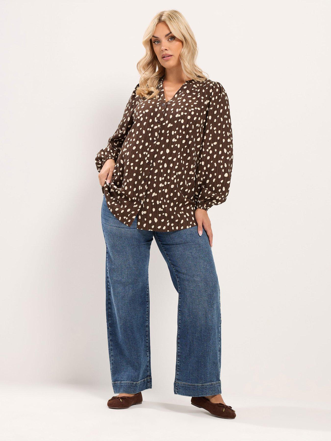 Image 3 of 4 of Yours Curve Textured Notch Neck Top - Brown