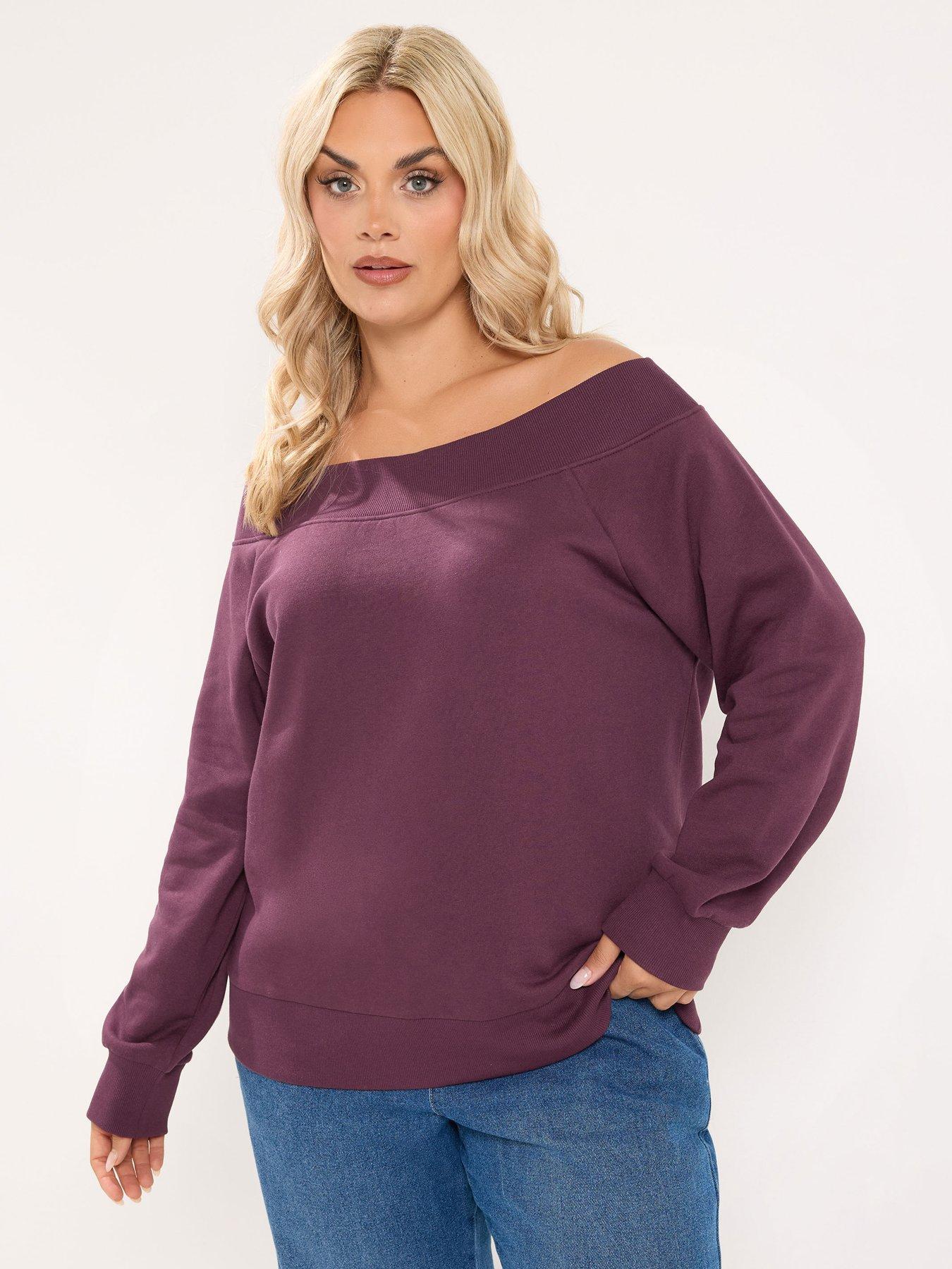 Yours Curve Off Shoulder Rib Sweatshirt - Red