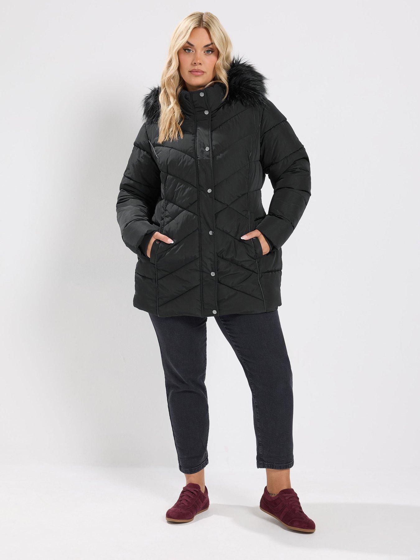 Image 3 of 4 of Yours Curve Short Padded Coat - Black