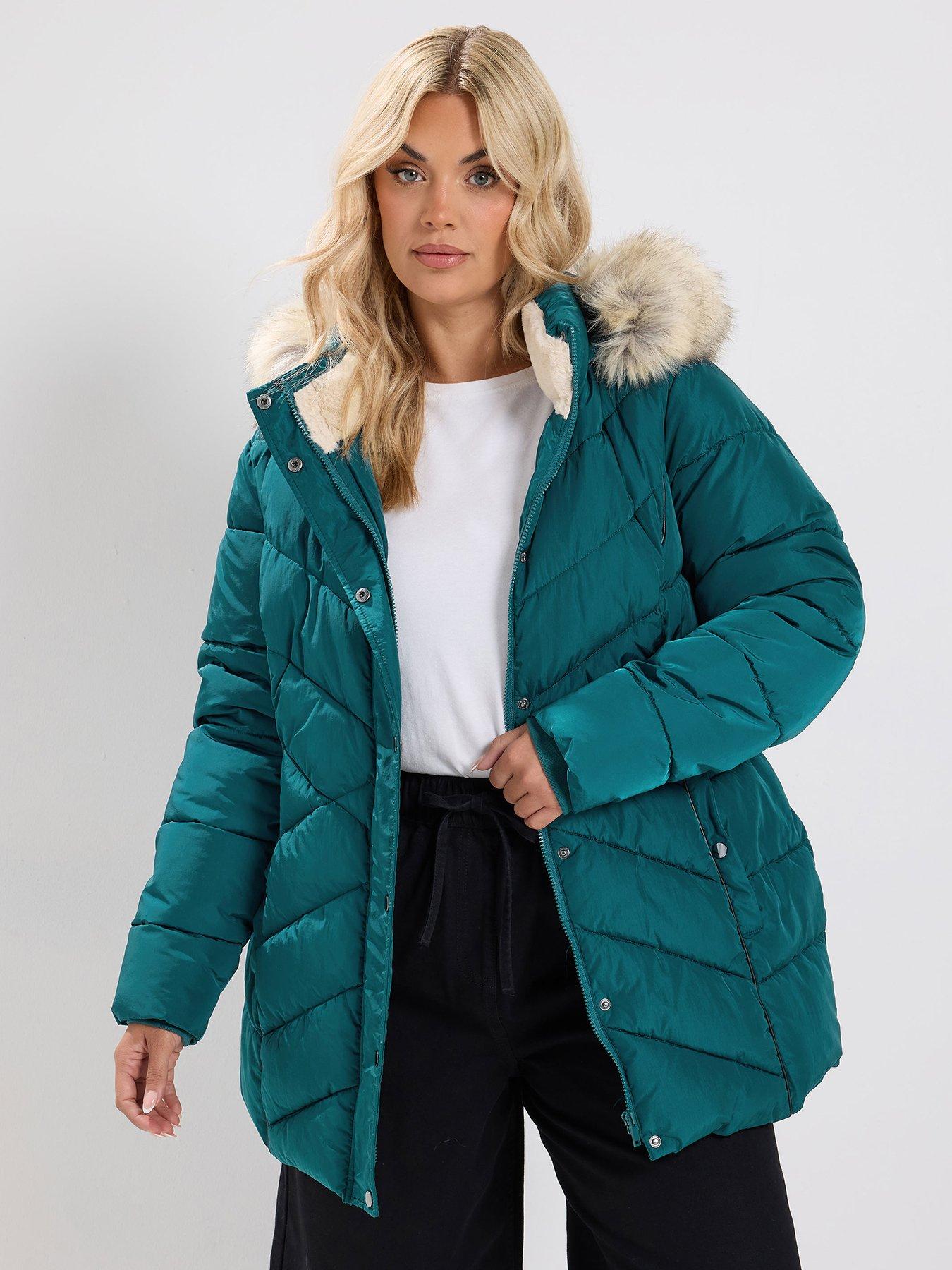 Image 1 of 4 of Yours Curve Short Padded Coat - Green