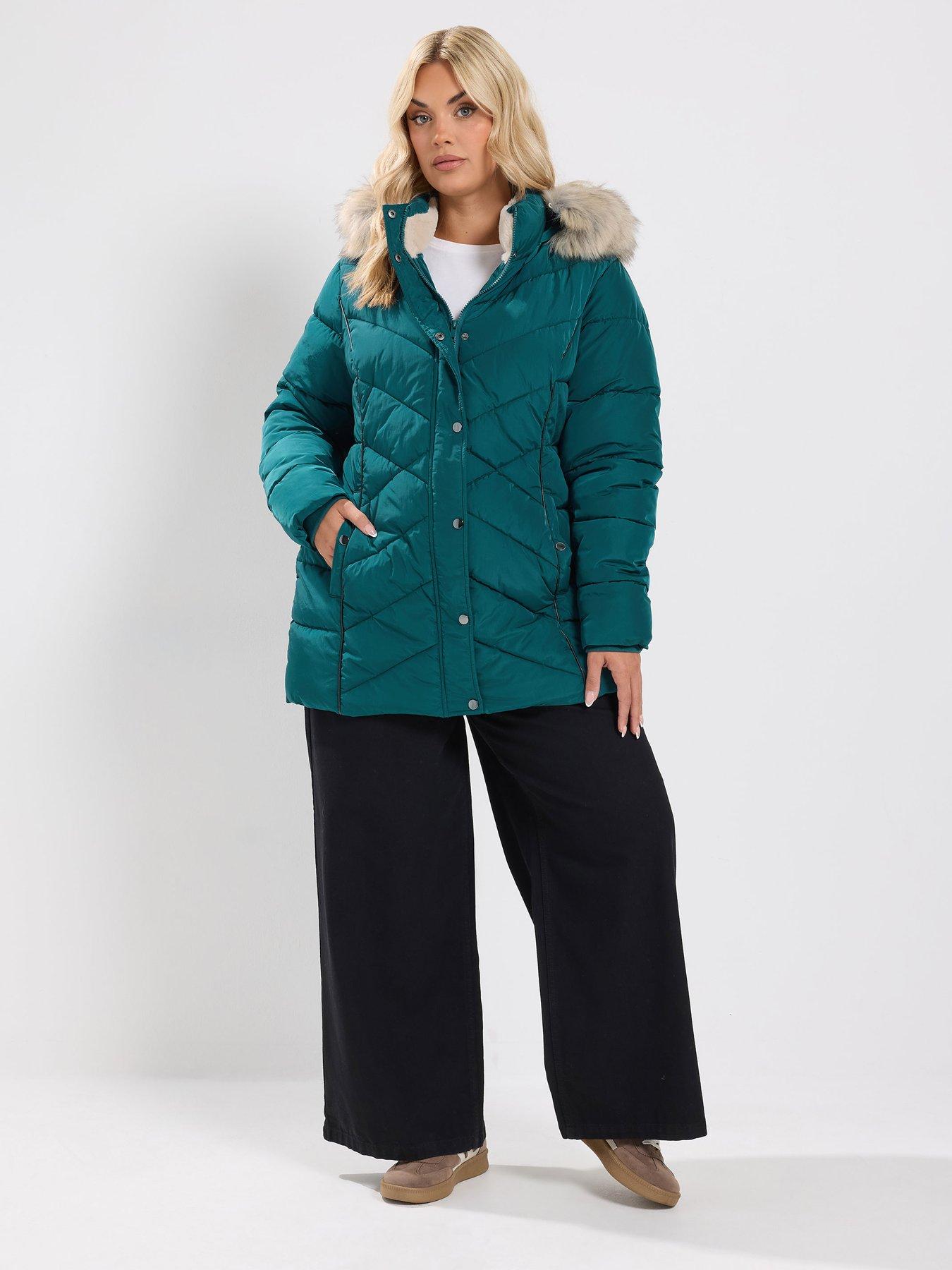 Image 3 of 4 of Yours Curve Short Padded Coat - Green