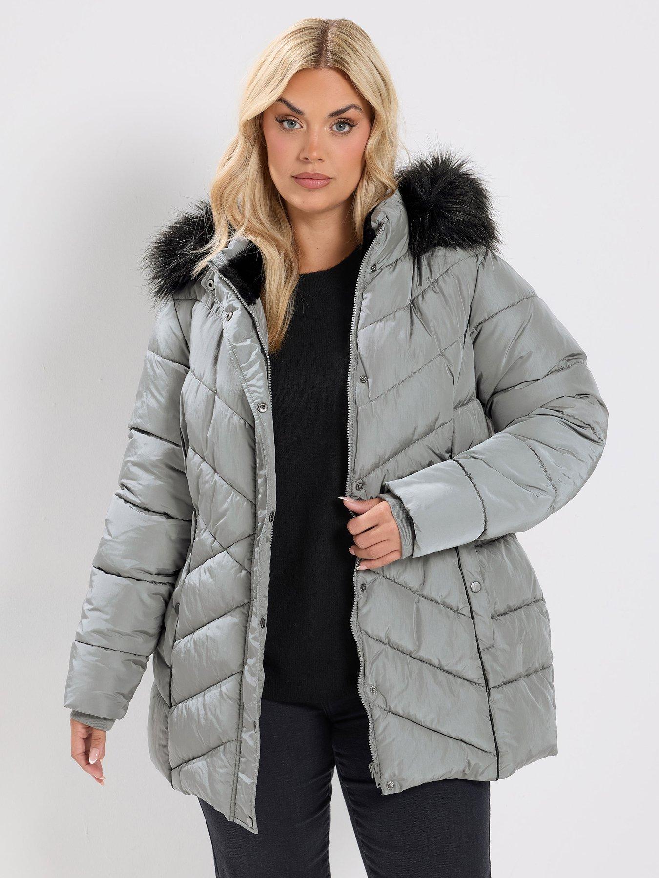 Image 1 of 4 of Yours Curve Short Padded Coat - Grey