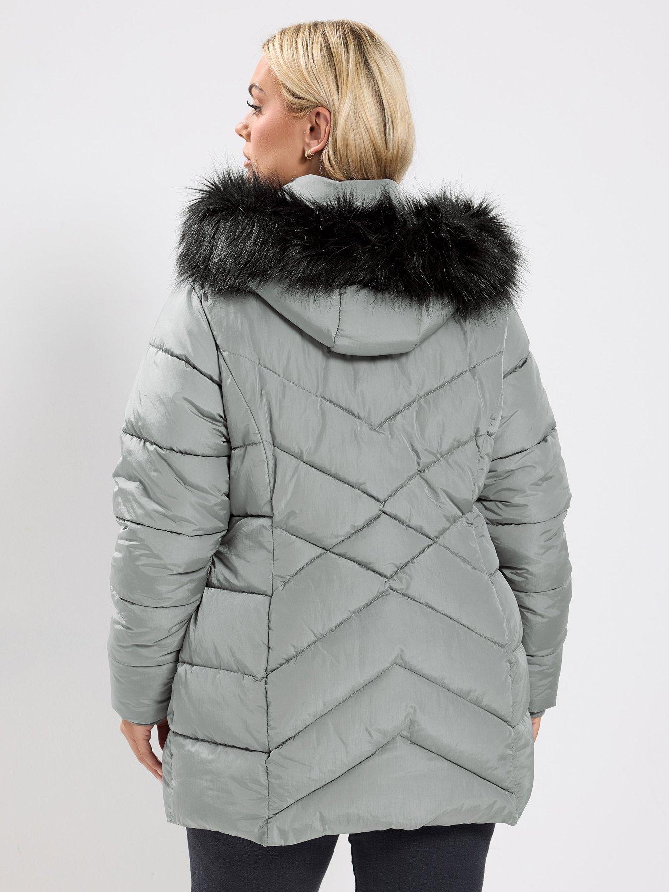 Image 2 of 4 of Yours Curve Short Padded Coat - Grey