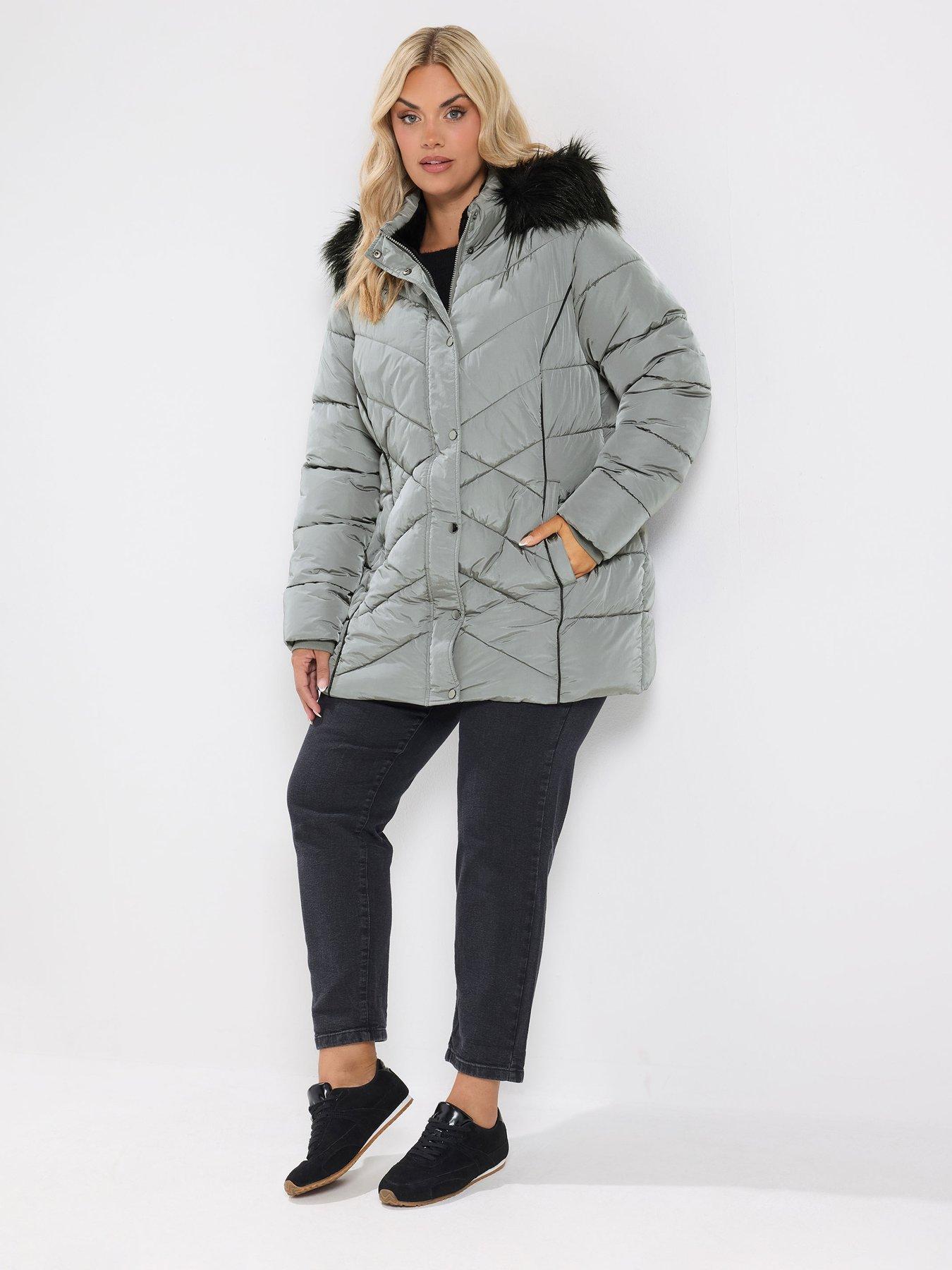 Image 3 of 4 of Yours Curve Short Padded Coat - Grey