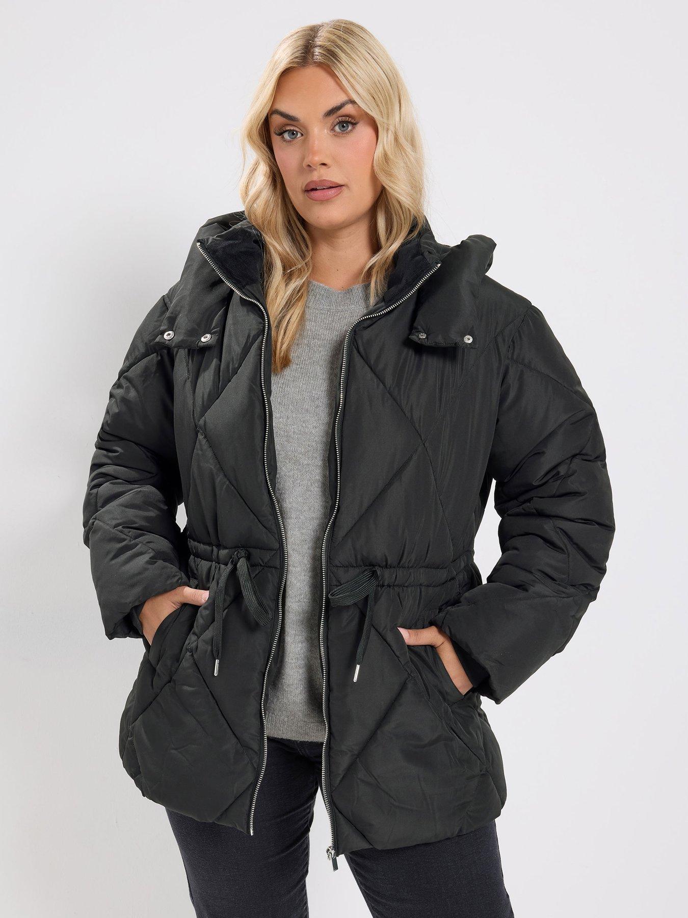 Image 1 of 4 of Yours Curve Diamond Quilted Puffer Coat - Black