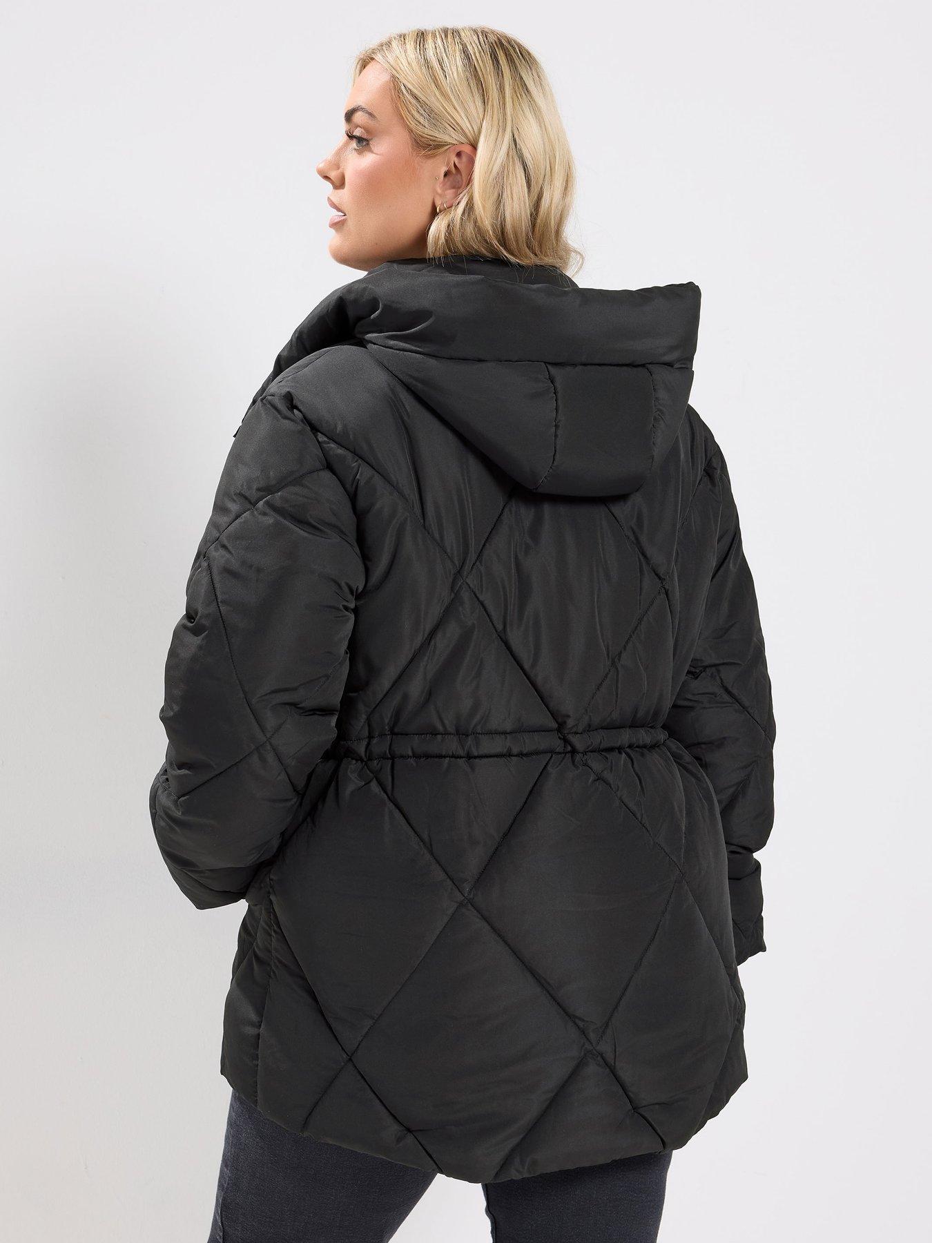 Image 2 of 4 of Yours Curve Diamond Quilted Puffer Coat - Black