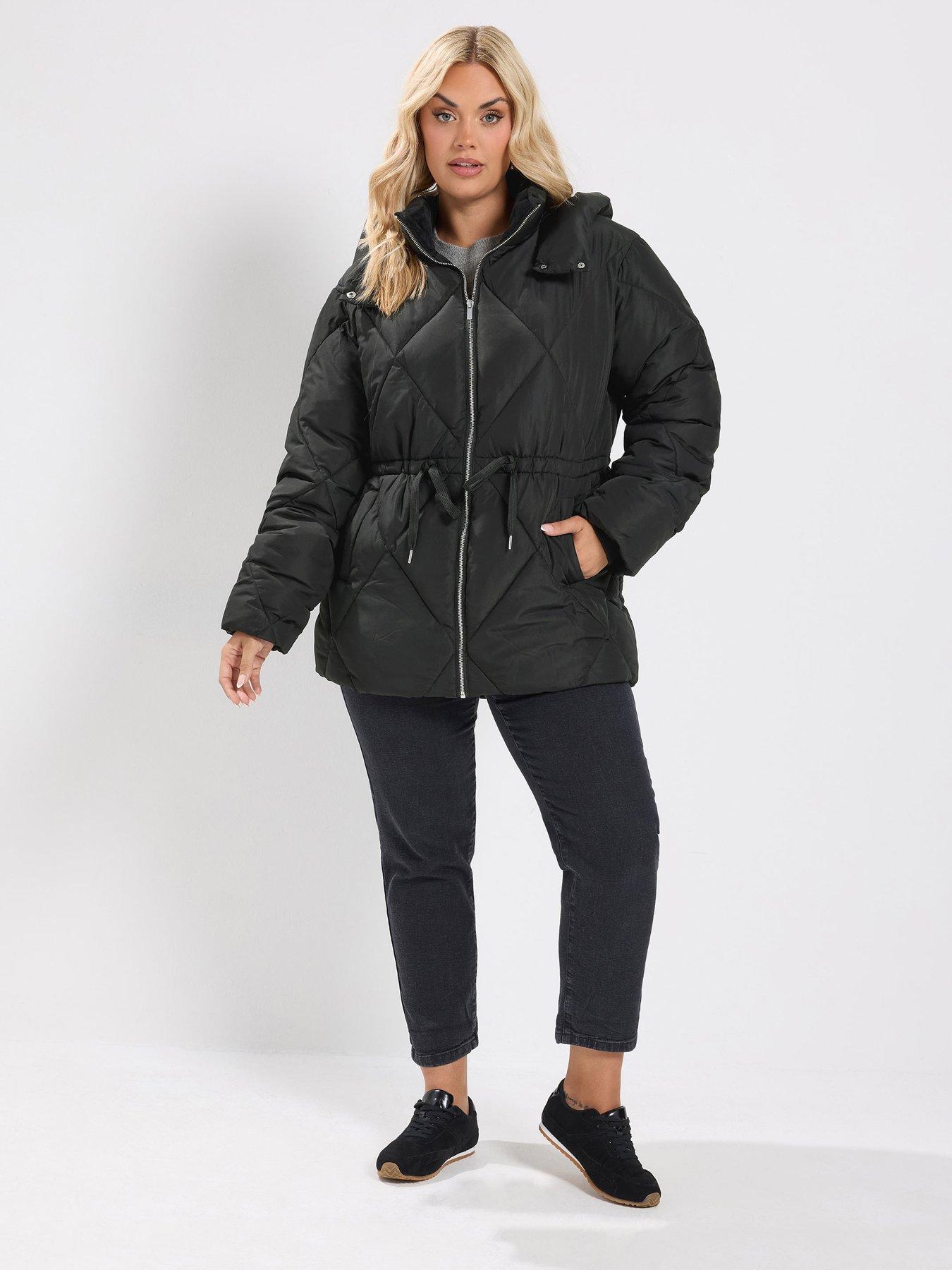 Image 3 of 4 of Yours Curve Diamond Quilted Puffer Coat - Black