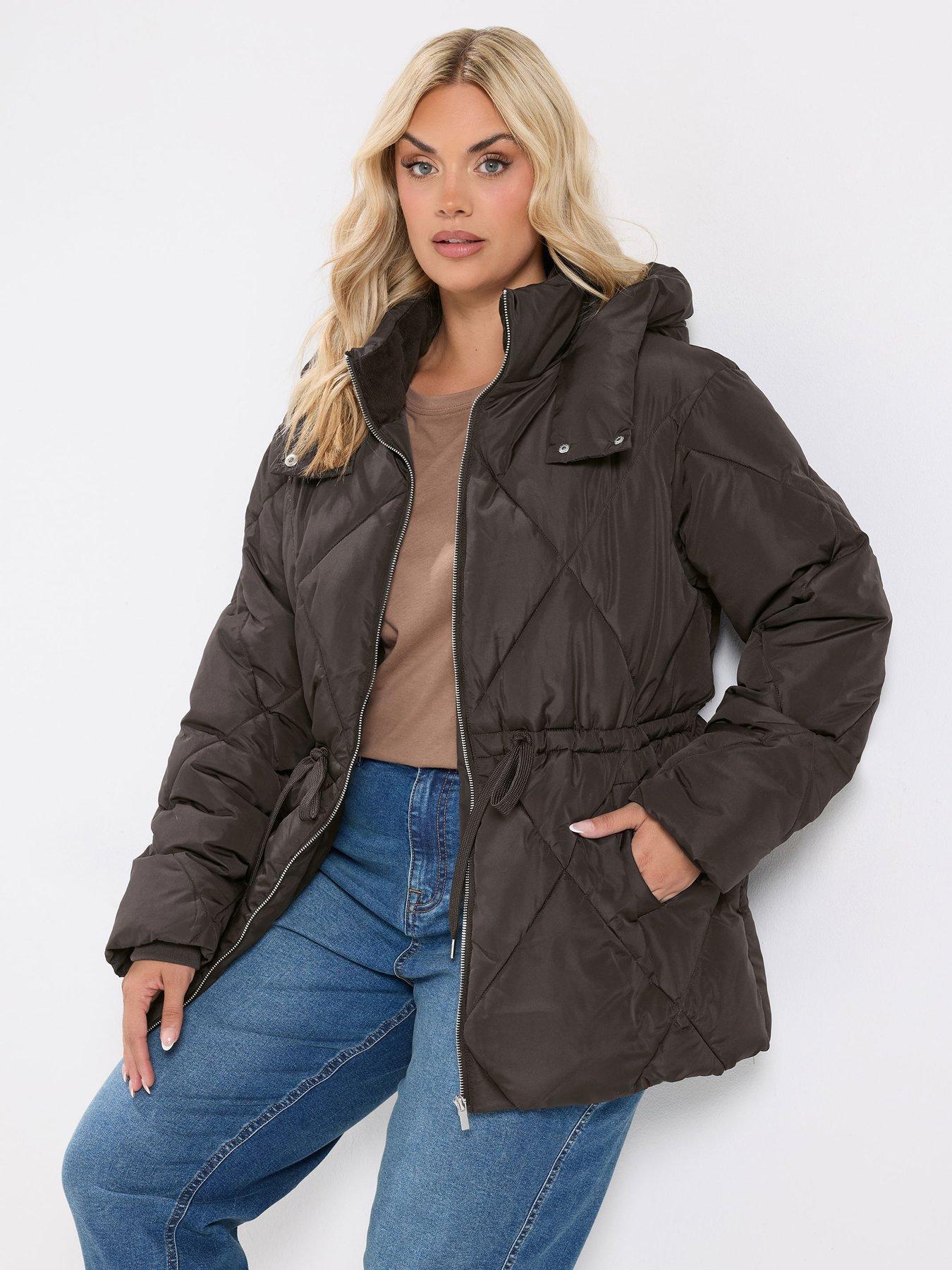 Image 1 of 4 of Yours Curve Diamond Quilted Puffer Coat - Brown