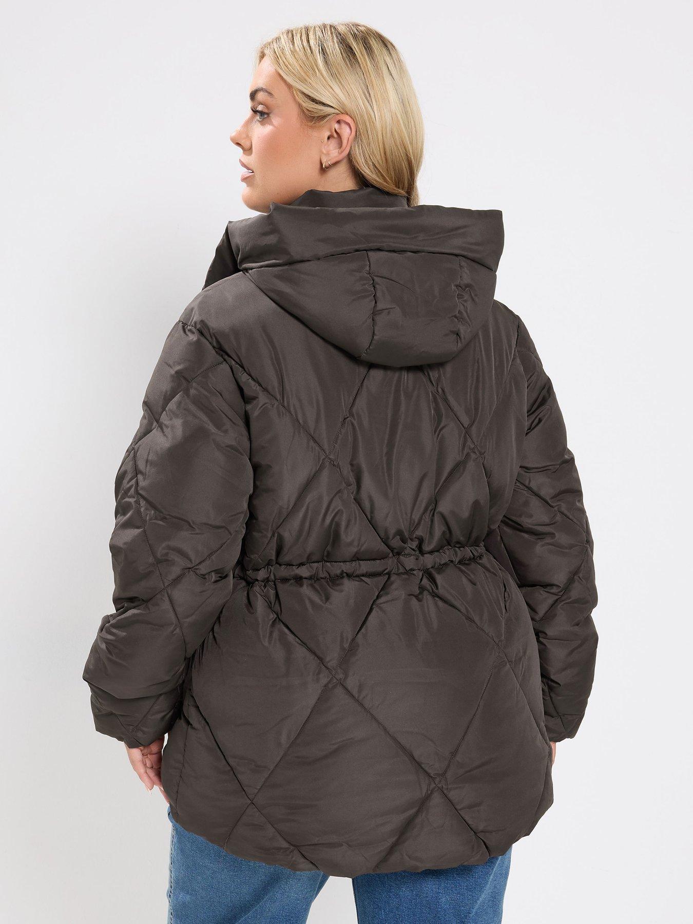 Image 2 of 4 of Yours Curve Diamond Quilted Puffer Coat - Brown