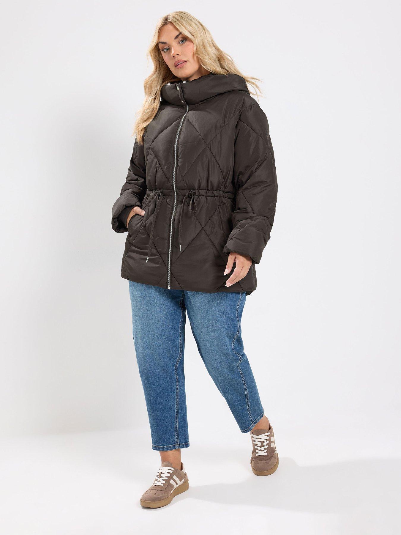 Image 3 of 4 of Yours Curve Diamond Quilted Puffer Coat - Brown