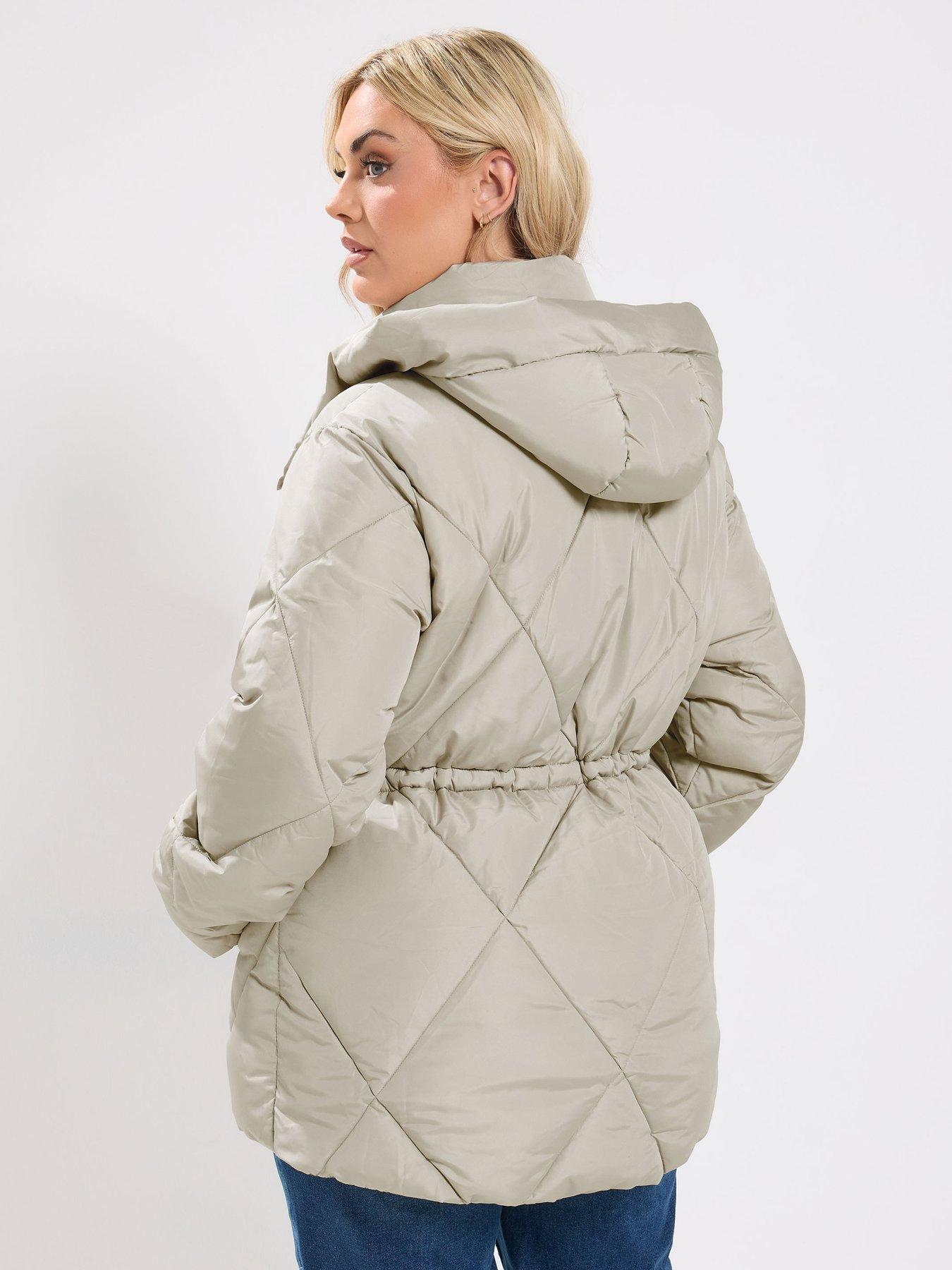 Image 2 of 4 of Yours Curve Diamond Quilted Puffer Coat - Ivory
