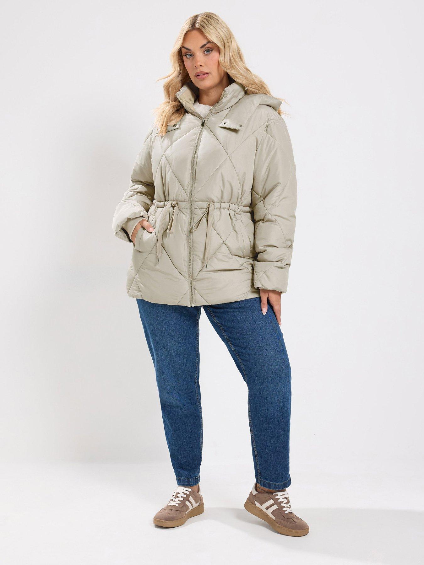 Image 3 of 4 of Yours Curve Diamond Quilted Puffer Coat - Ivory