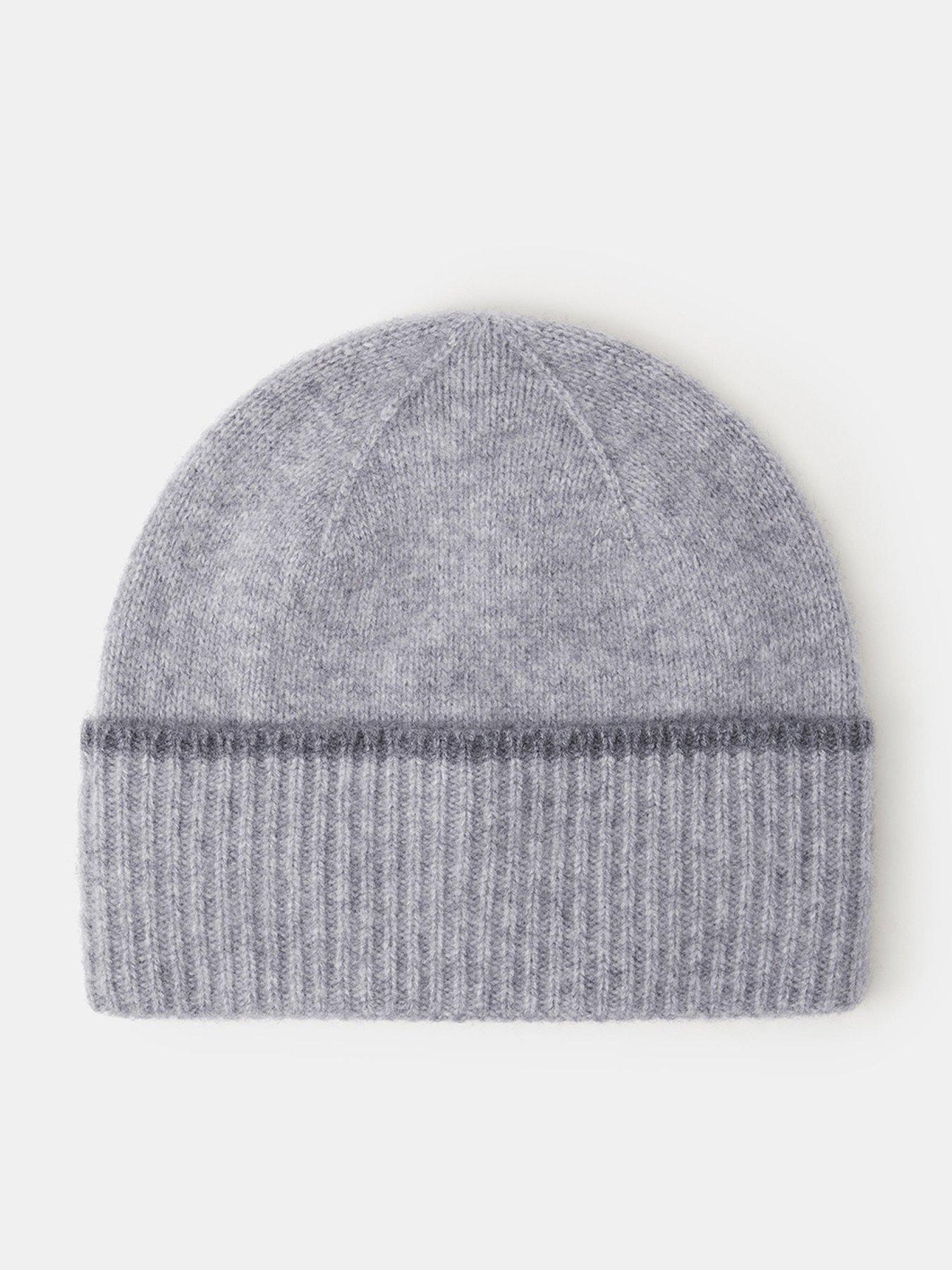 Image 1 of 2 of Accessorize Womens Cashmere-Blend Ribbed Turn-Up Beanie - Grey