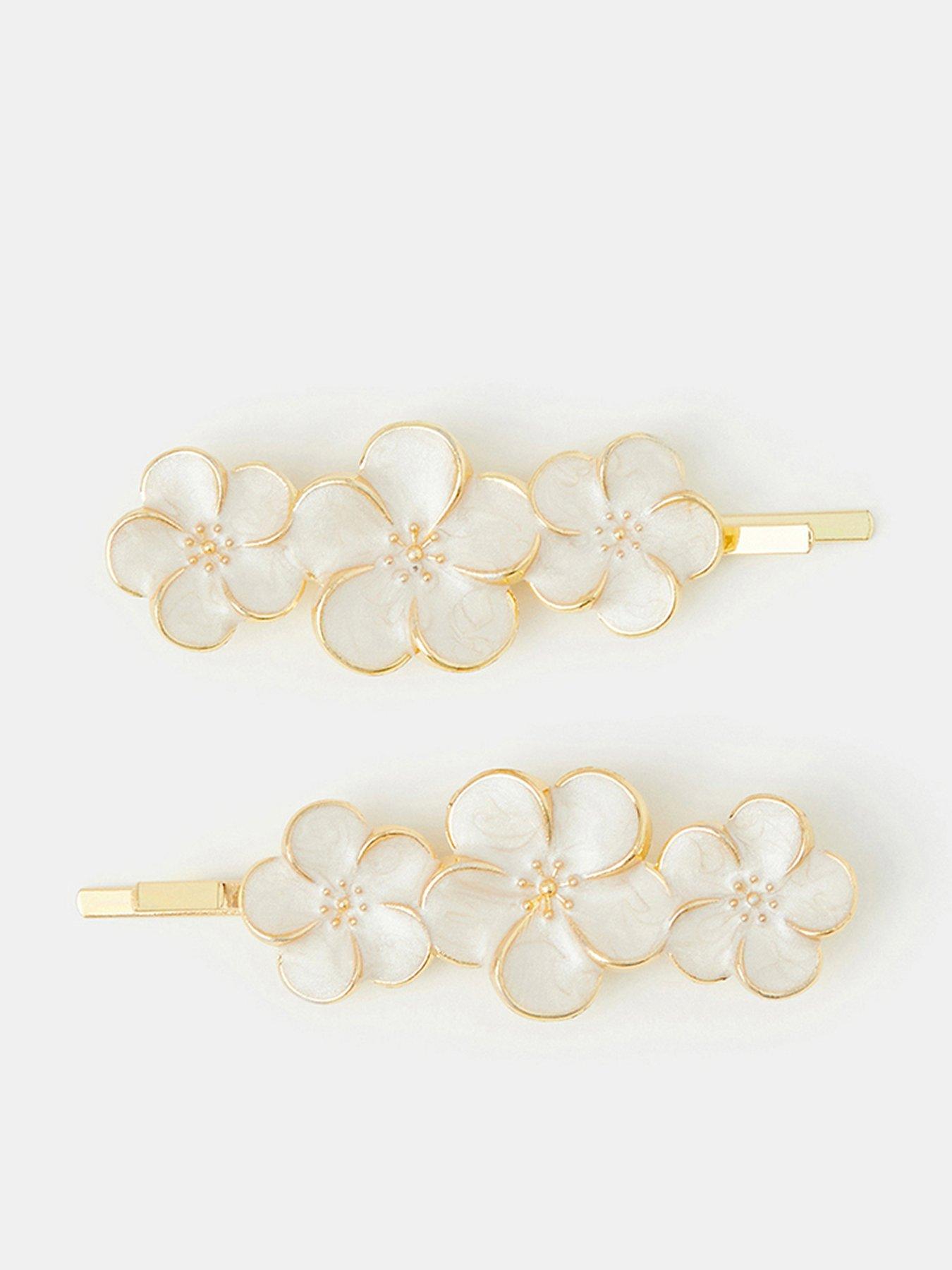 Accessorize 2 Pack Pearl Flower Hair Slides - Cream