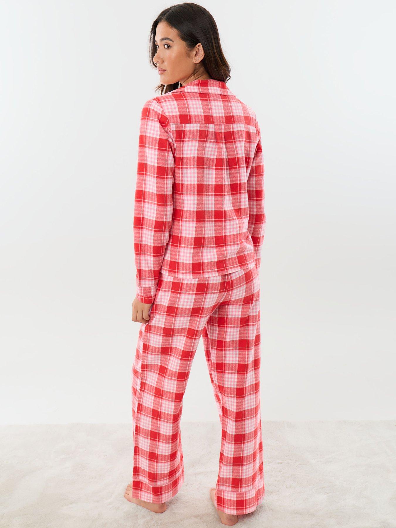 Image 4 of 5 of Threadbare Womens Petite Button-Through Check Pyjama Set - Red