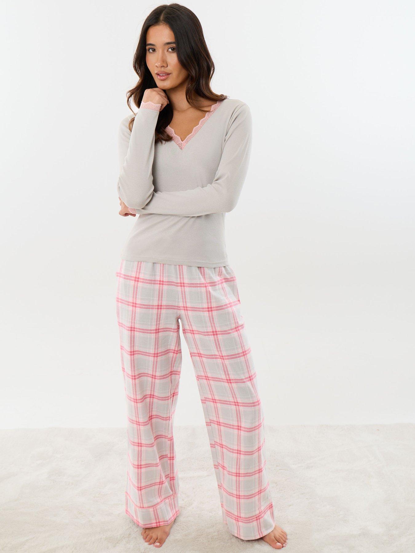 Image 3 of 4 of Threadbare Womens Harietty Rib Lace Trim Pyjama Set - Grey