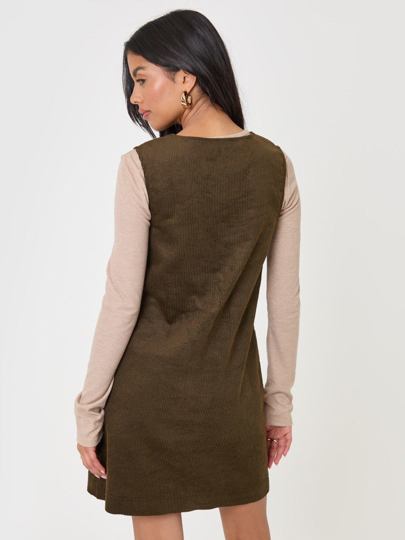 Image 2 of 4 of Threadbare Womens V Neck Corduroy Pocket Mini Dress - Green