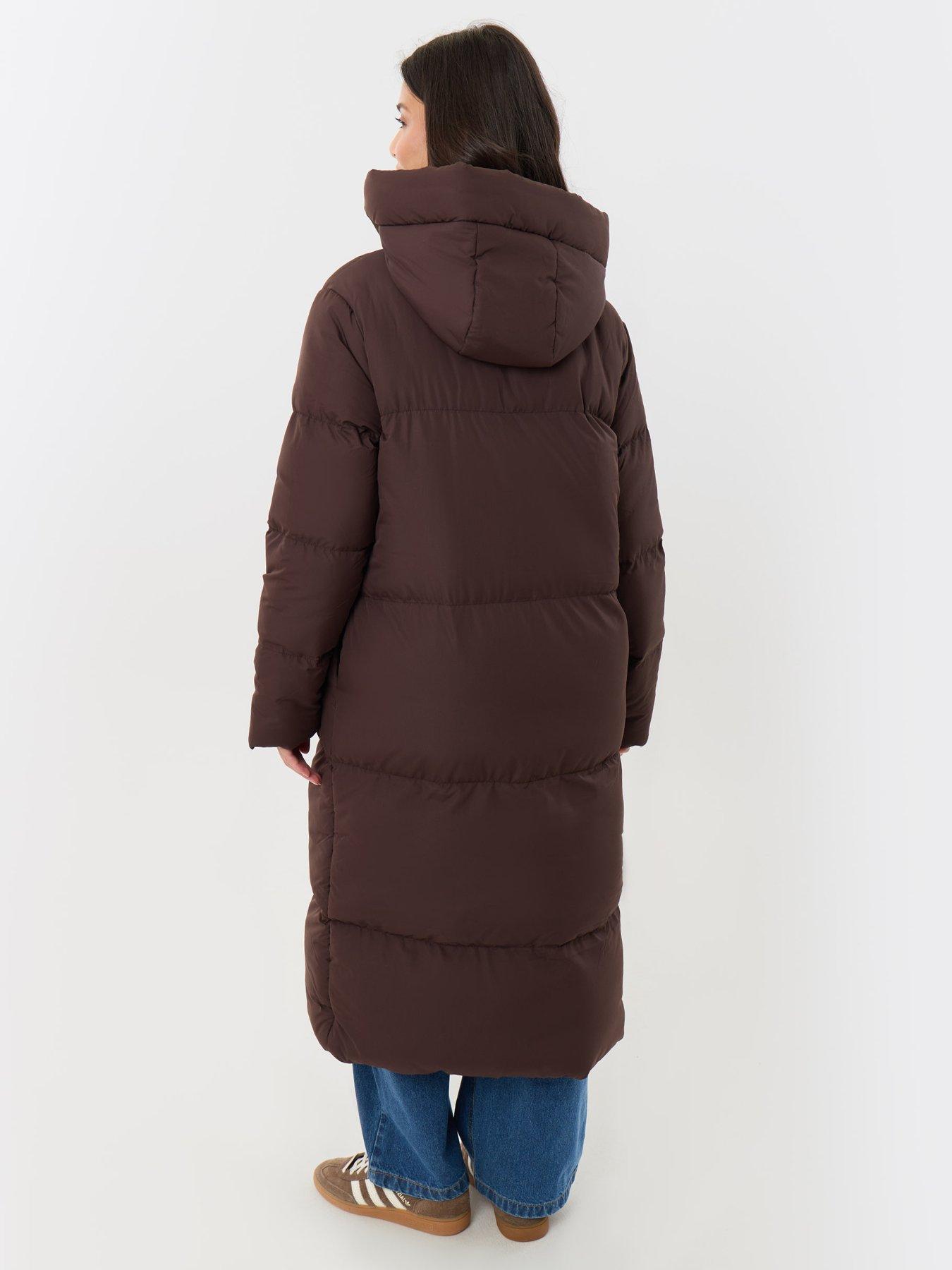 Image 2 of 4 of Threadbare Womens Showerproof Maxi Hooded Puffer Coat - Brown